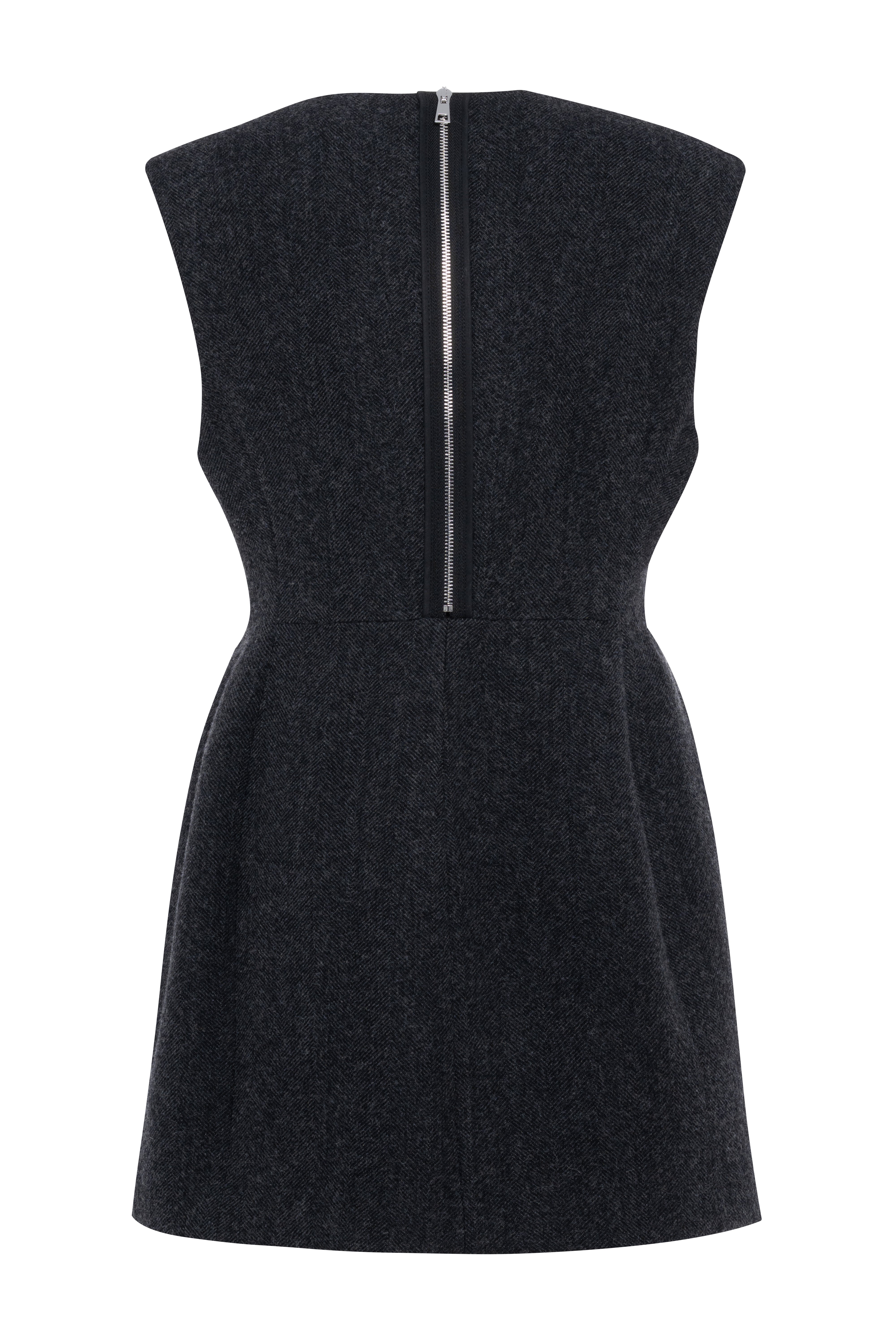 Anthracite Grey Sleeveless Mini Dress In Wool Cloth