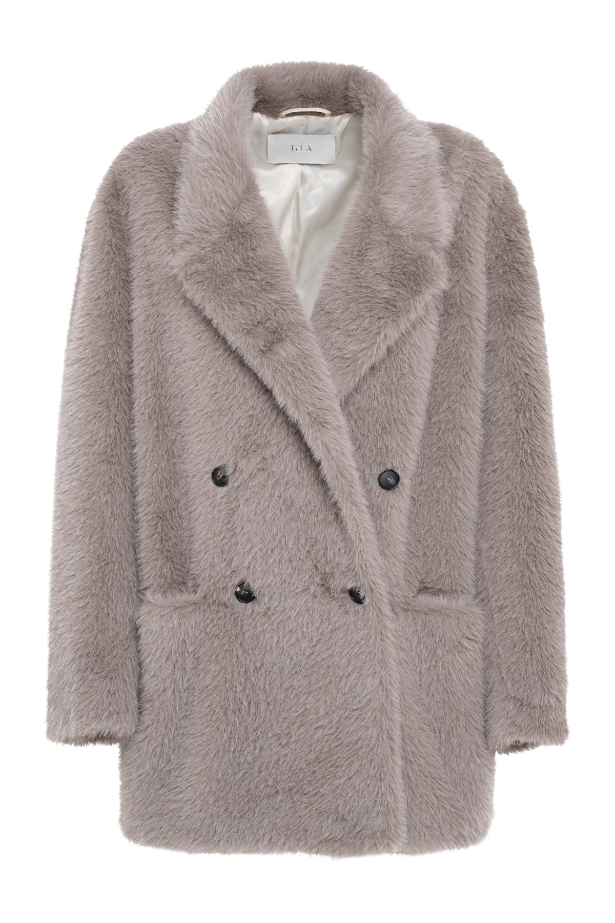 Beige Double-Breasted Faux Fur Blazer Jacket