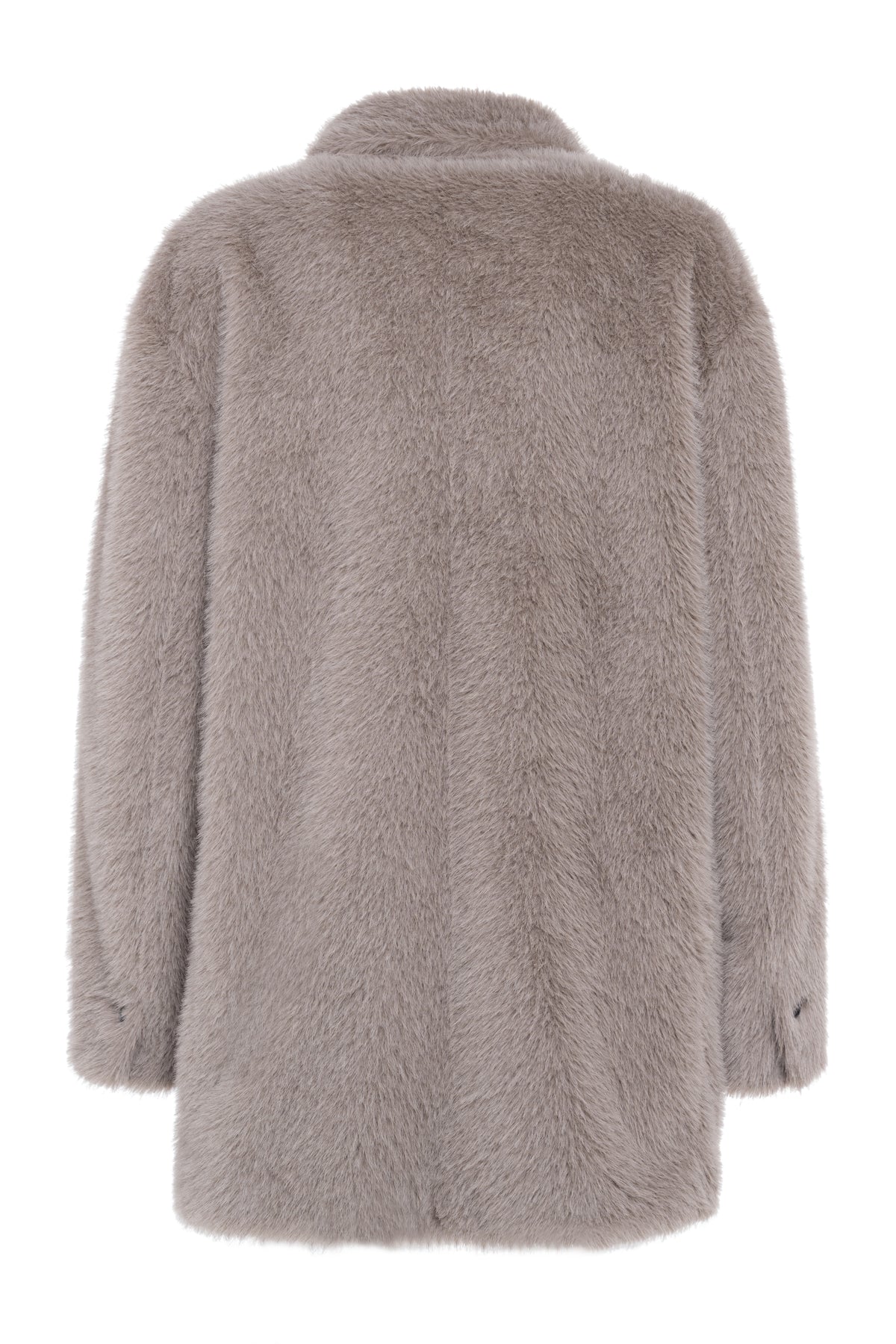 Beige Double-Breasted Faux Fur Blazer Jacket