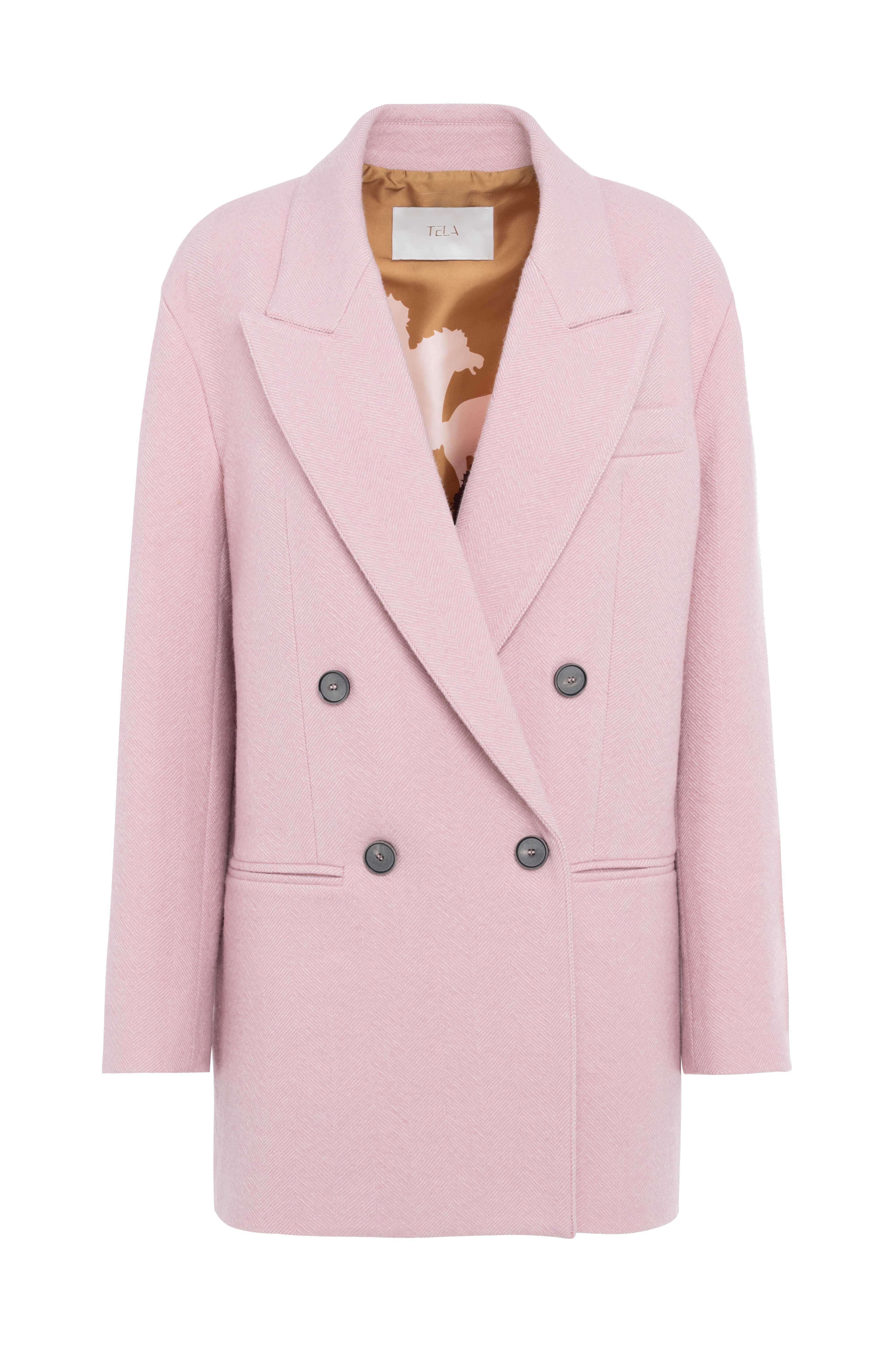 Oversized Double-Breasted Blazer In Powder Pink Wool Cloth