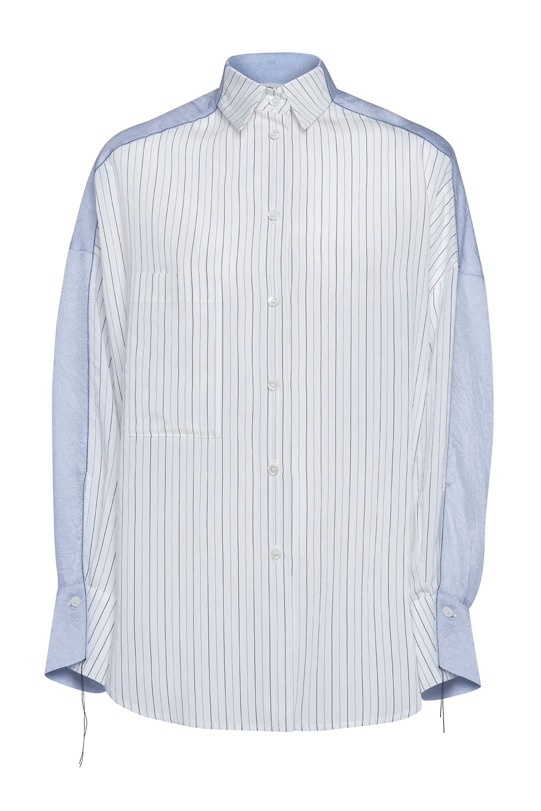Light Blue Long-Sleeved Fluid Striped Shirt