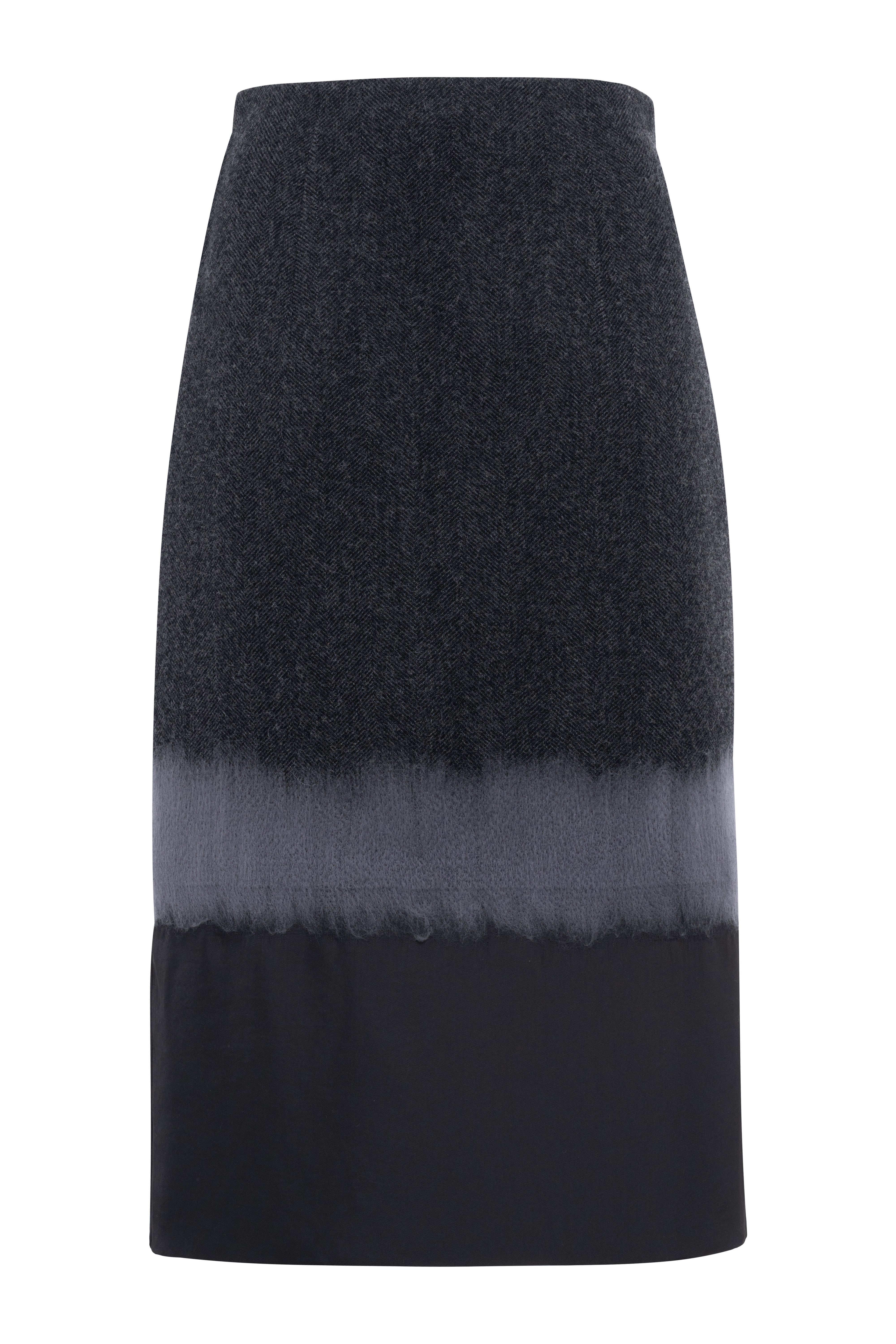 Grey And Black Patterned Wool Cloth Pencil Midi Skirt