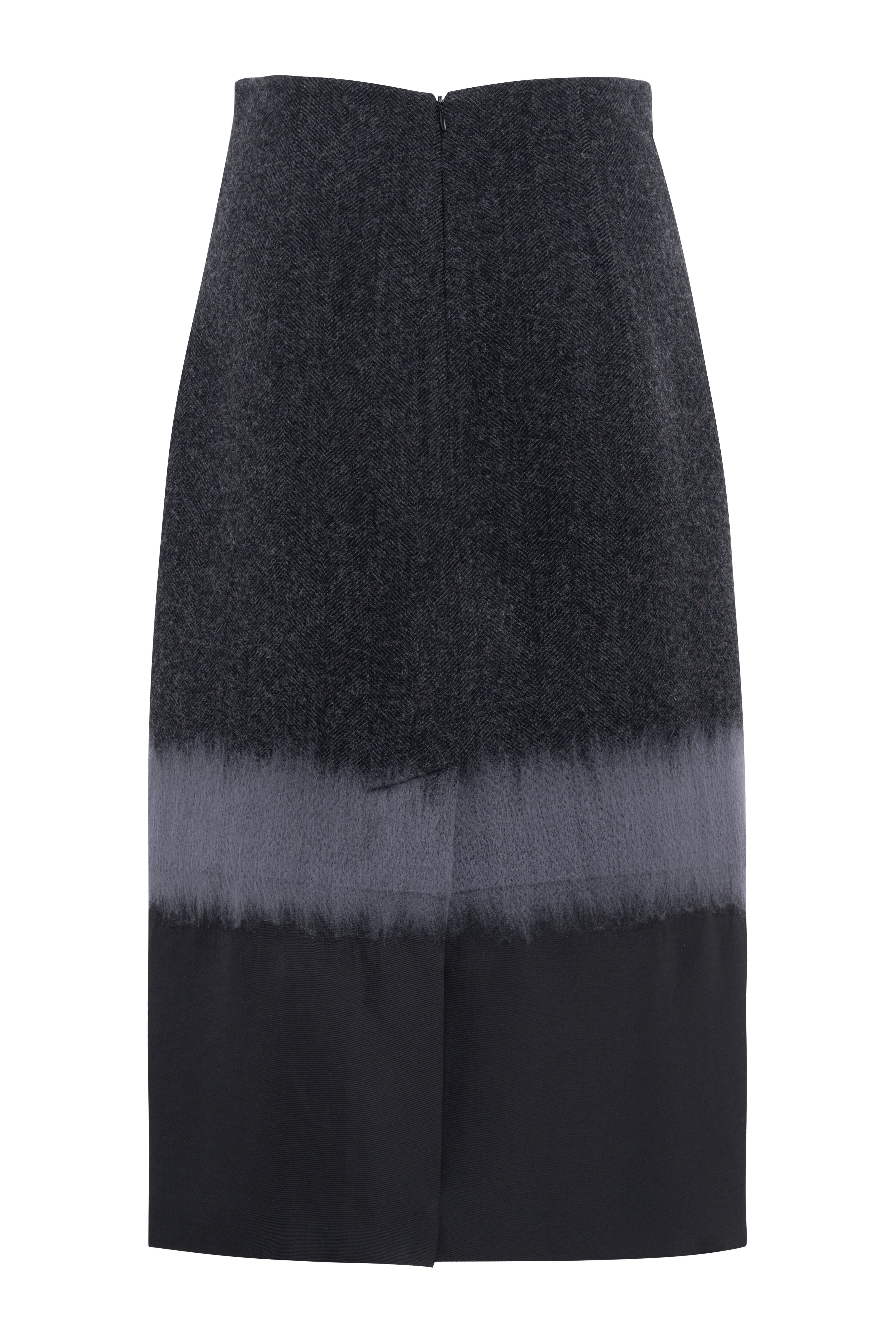 Grey And Black Patterned Wool Cloth Pencil Midi Skirt
