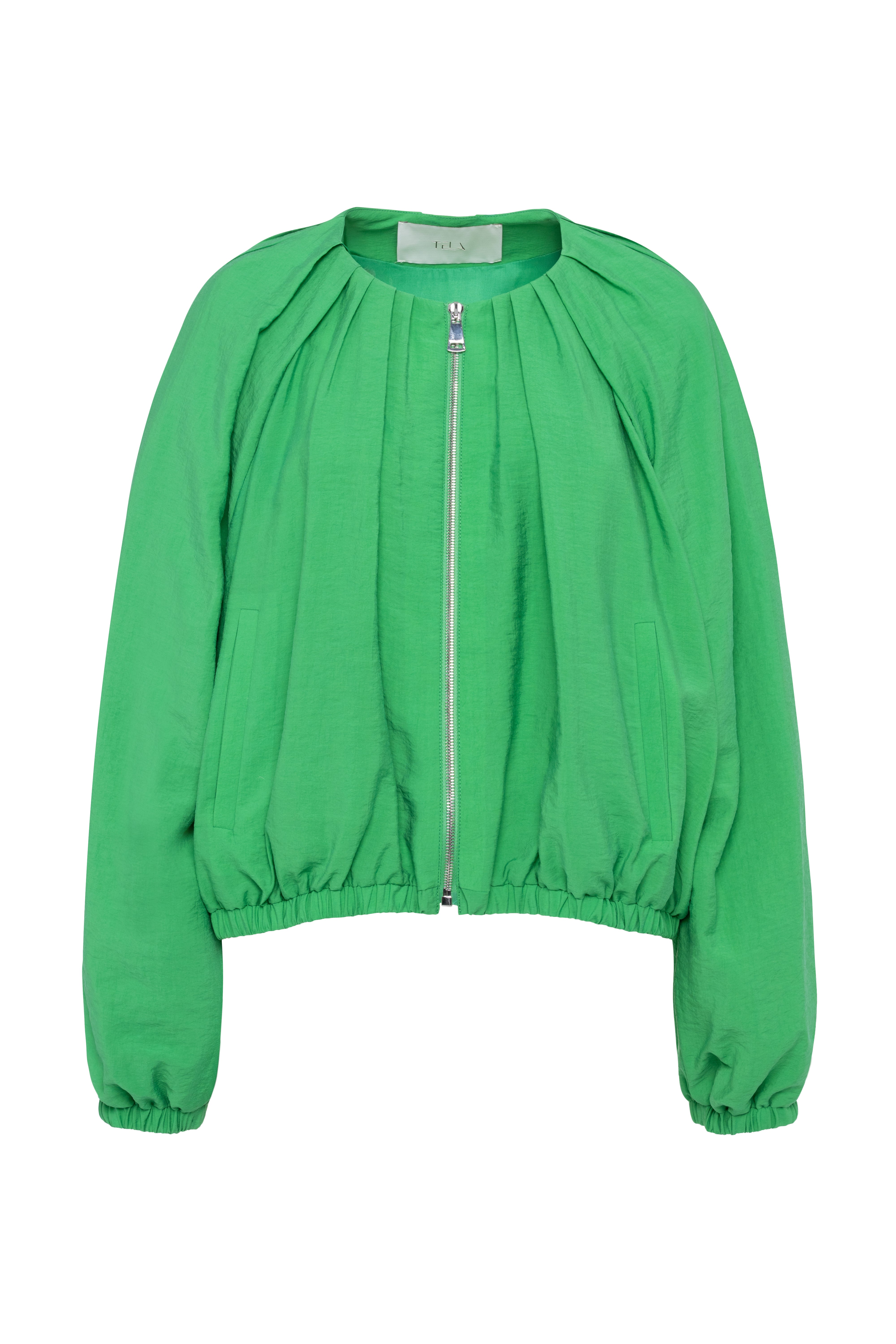 Green Bomber Jacket In Lightweight Tencel With Zip Closure