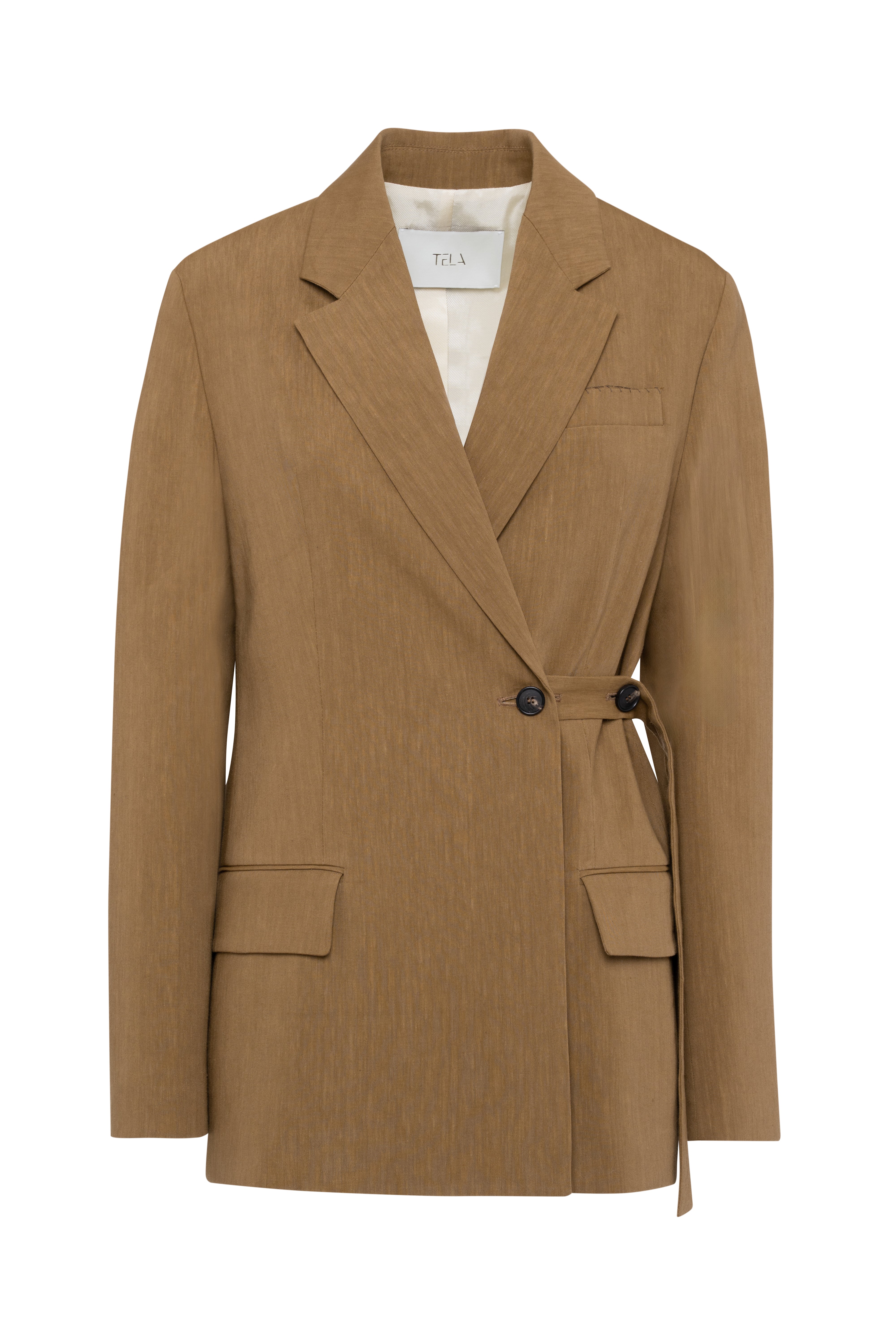 Single-Breasted Tobacco Linen-Viscose Blazer Jacket