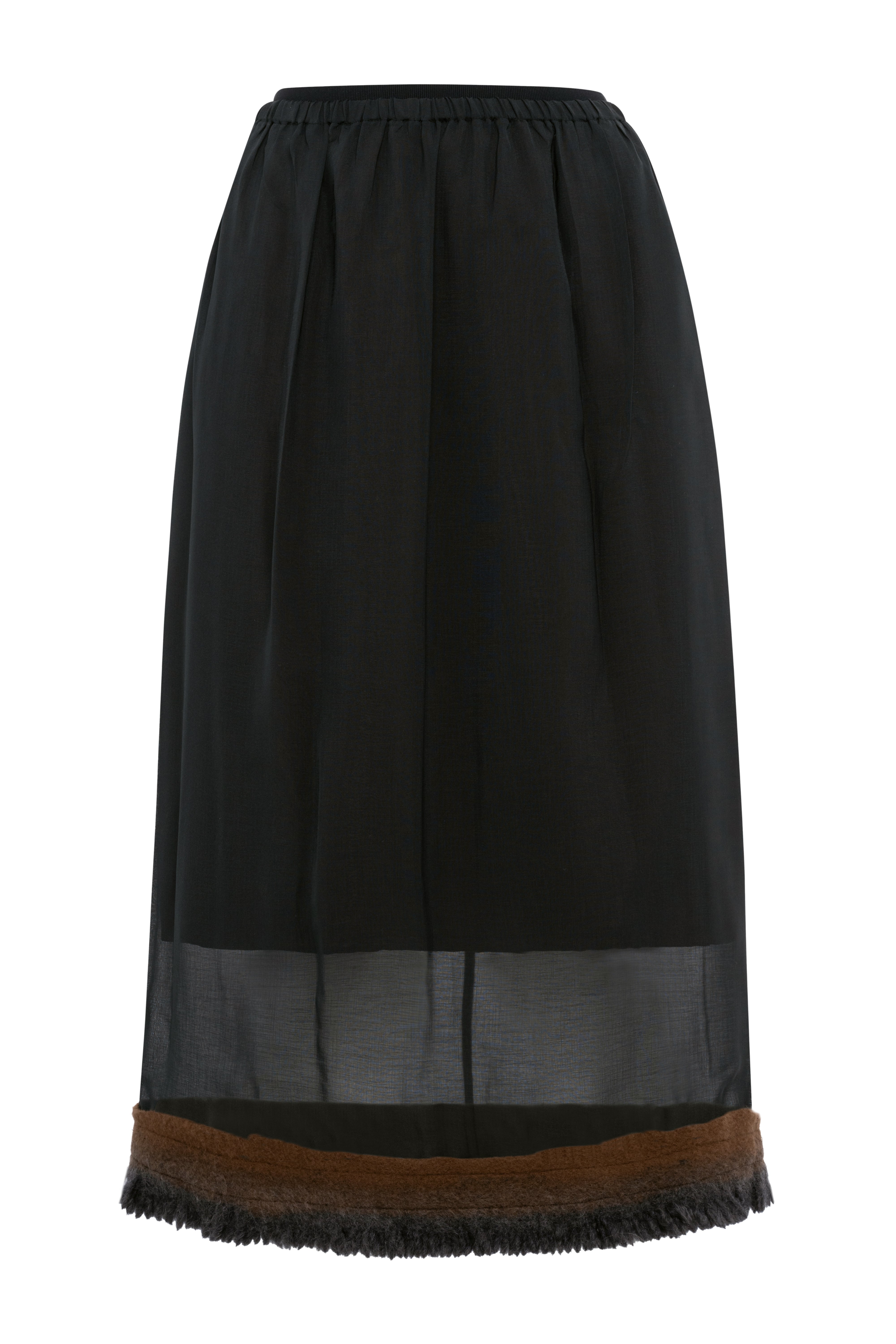 Black Semi-Sheer Straight Midi Skirt