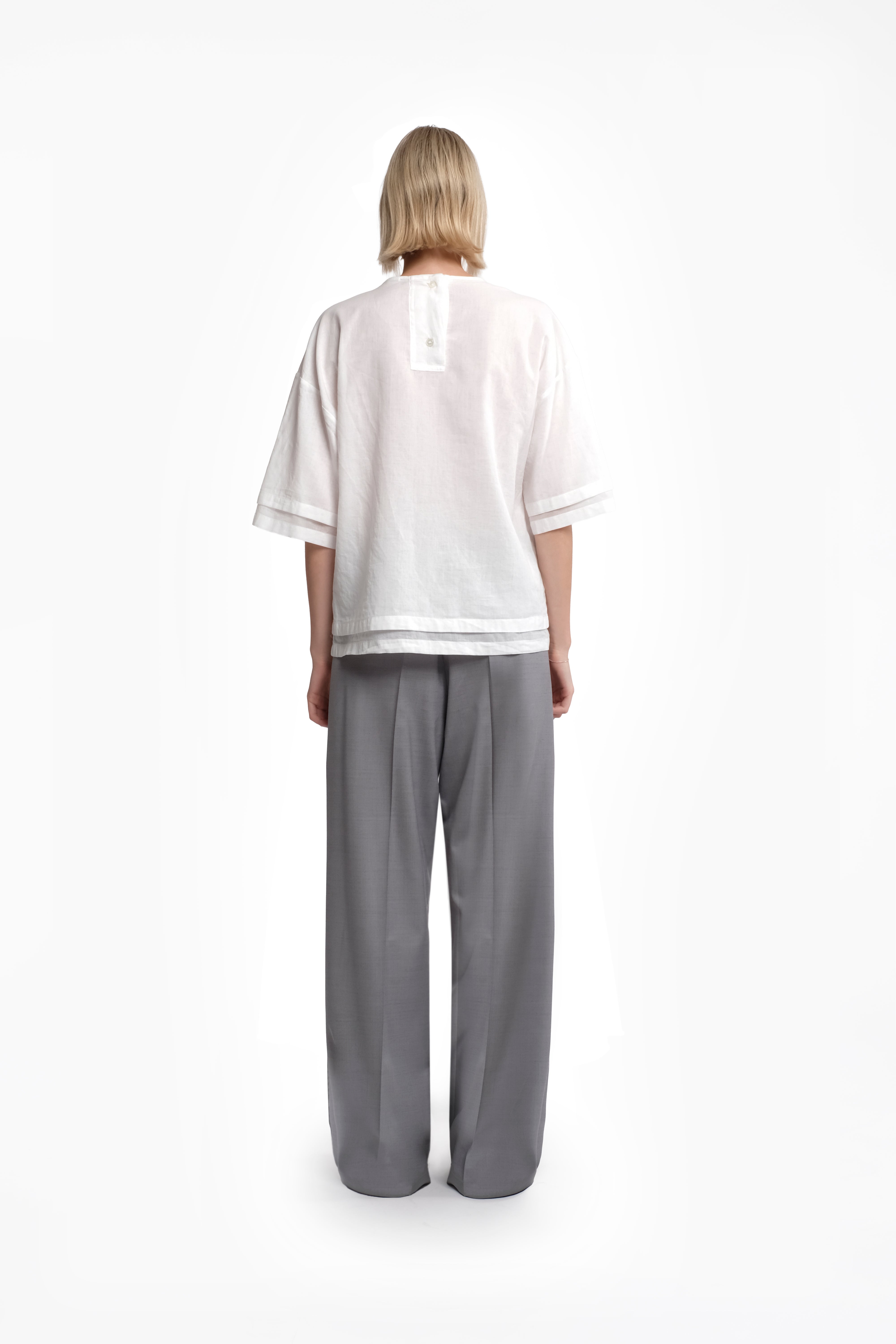 Short-Sleeve White Muslin Shirt Top