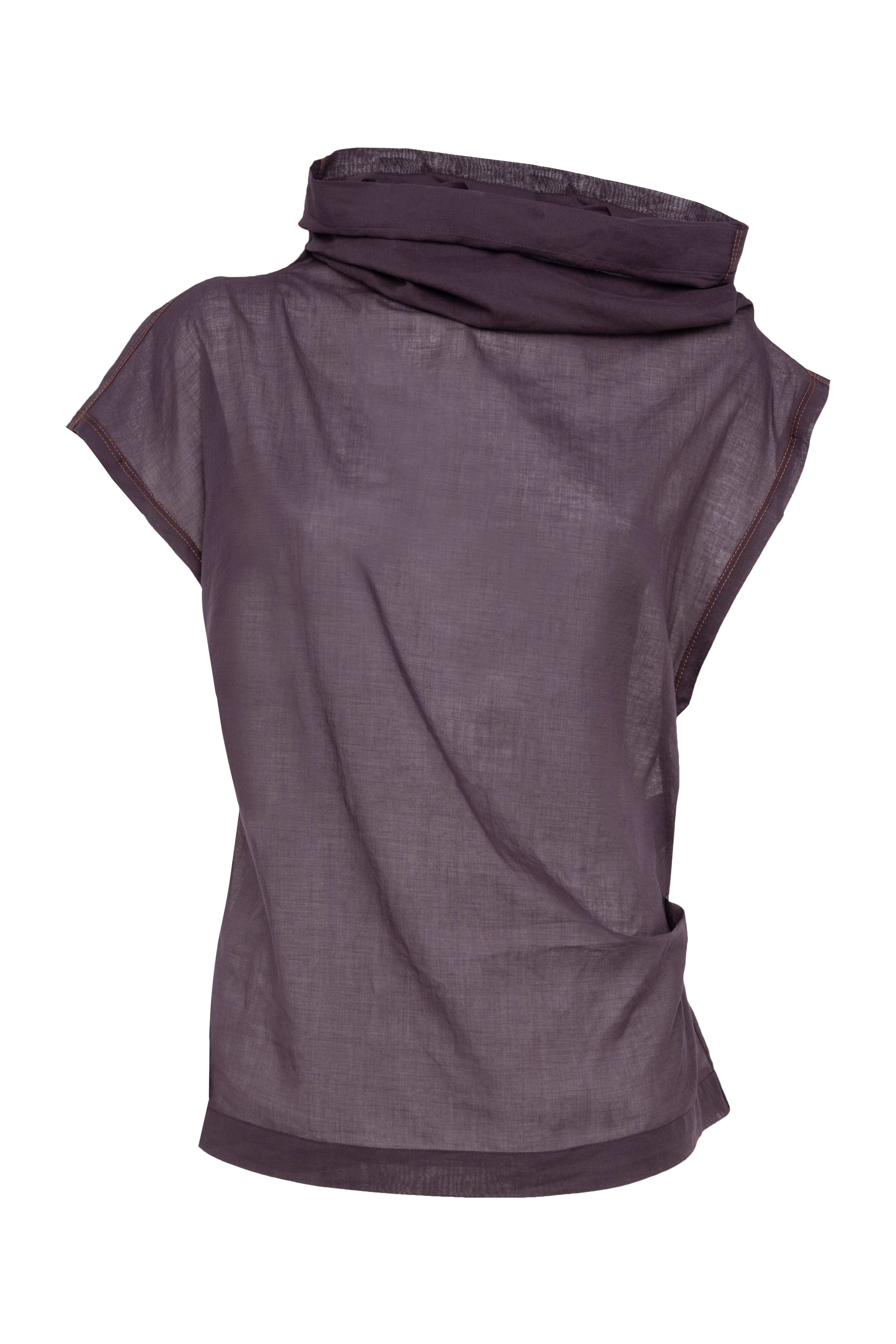 Short-Sleeve Plum Sheer Muslin Top