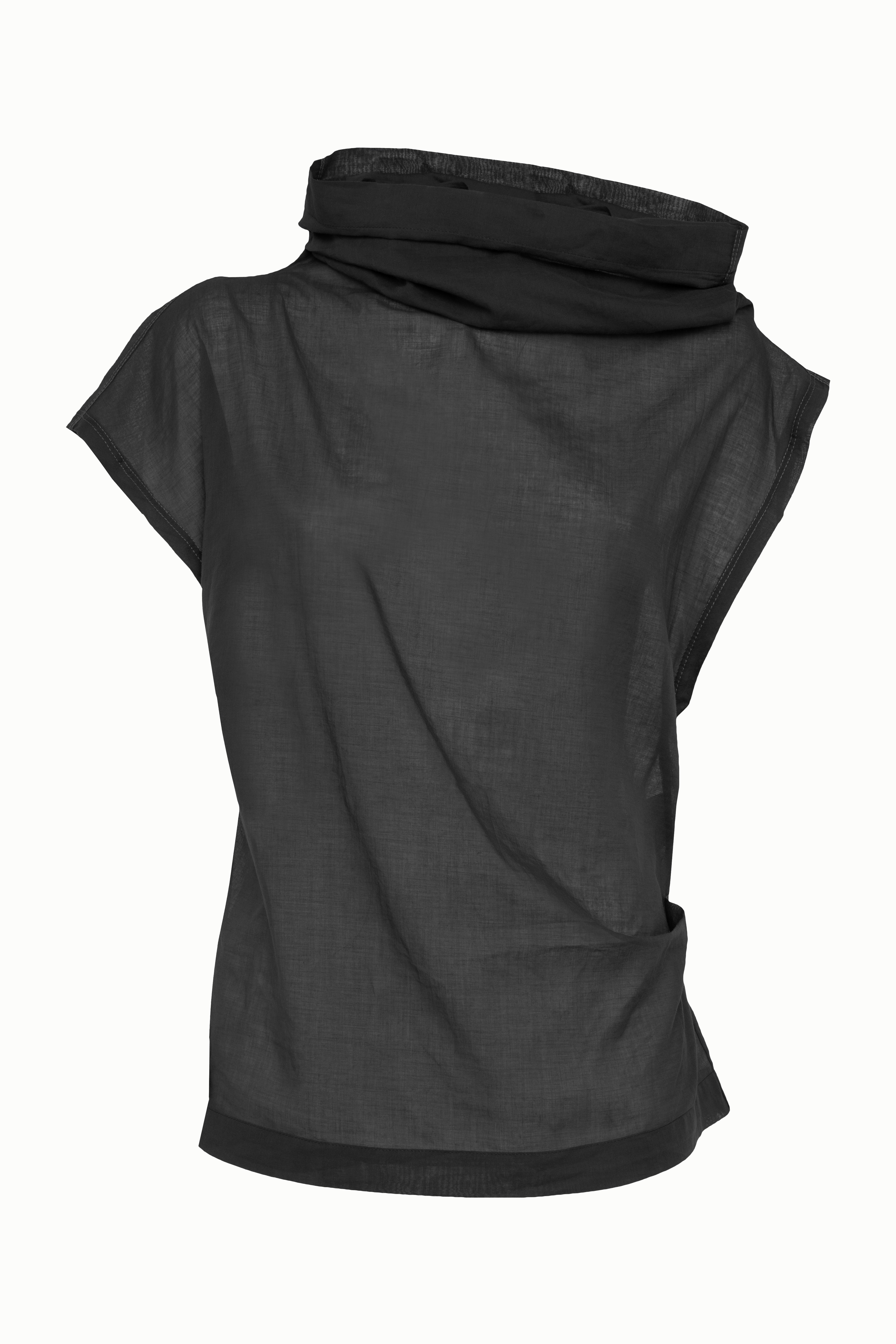 Short-Sleeve Black Sheer Muslin Top