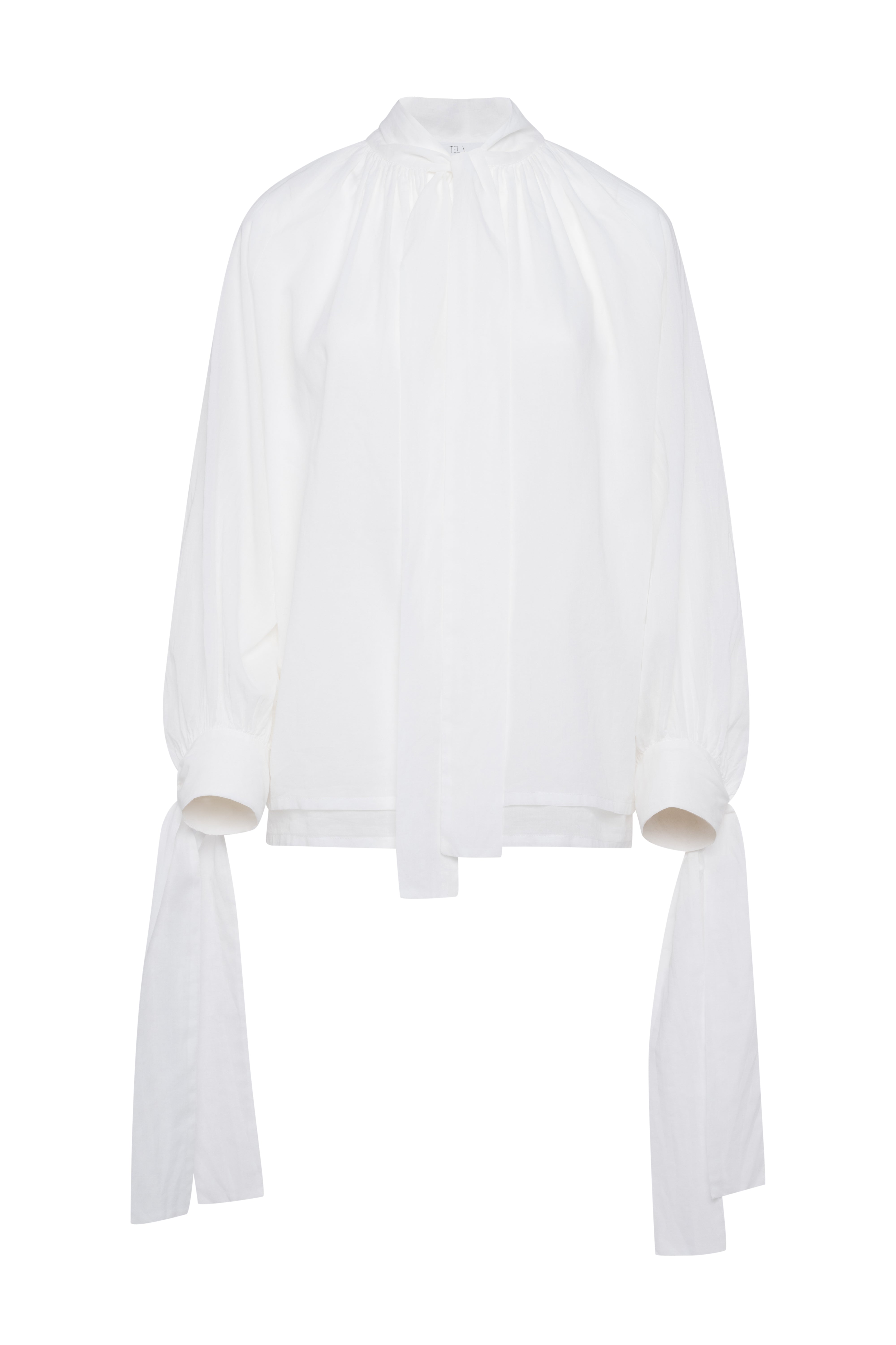 Long-Sleeve White Muslin Shirt With Neck And Cuff Ties