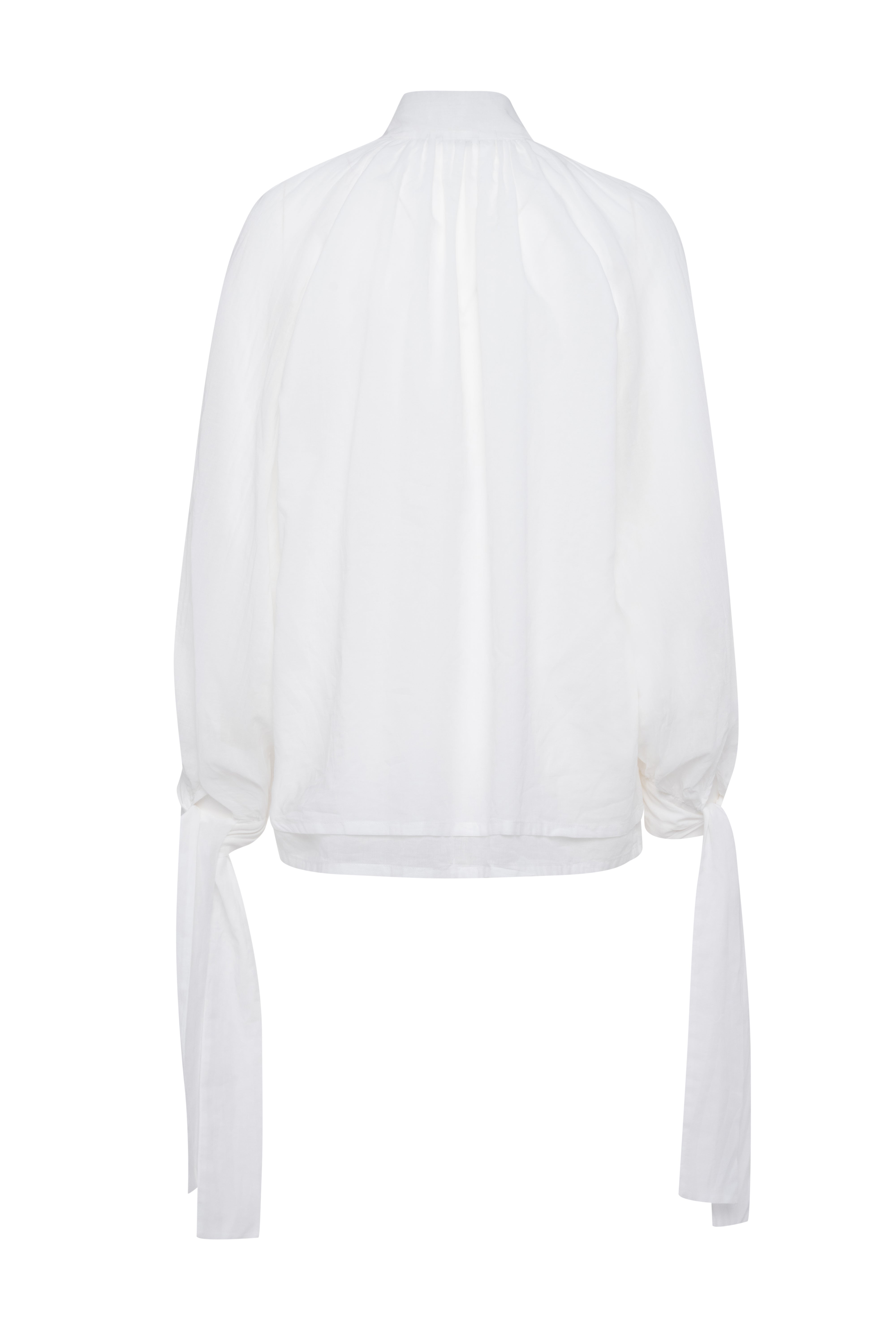Long-Sleeve White Muslin Shirt With Neck And Cuff Ties