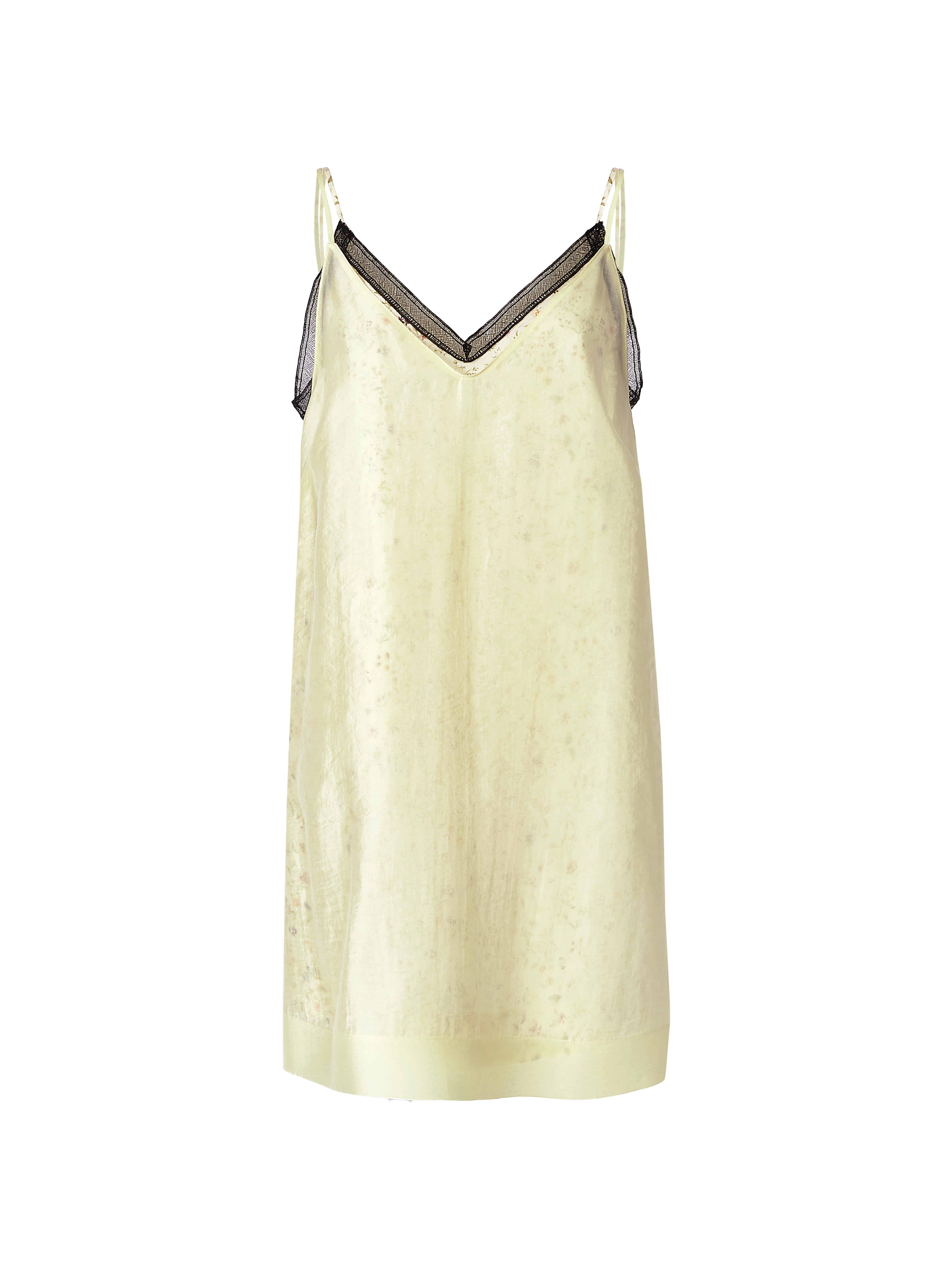 Pastel Yellow Sleeveless Mini Dress Lingerie-Style In Soft Cotton