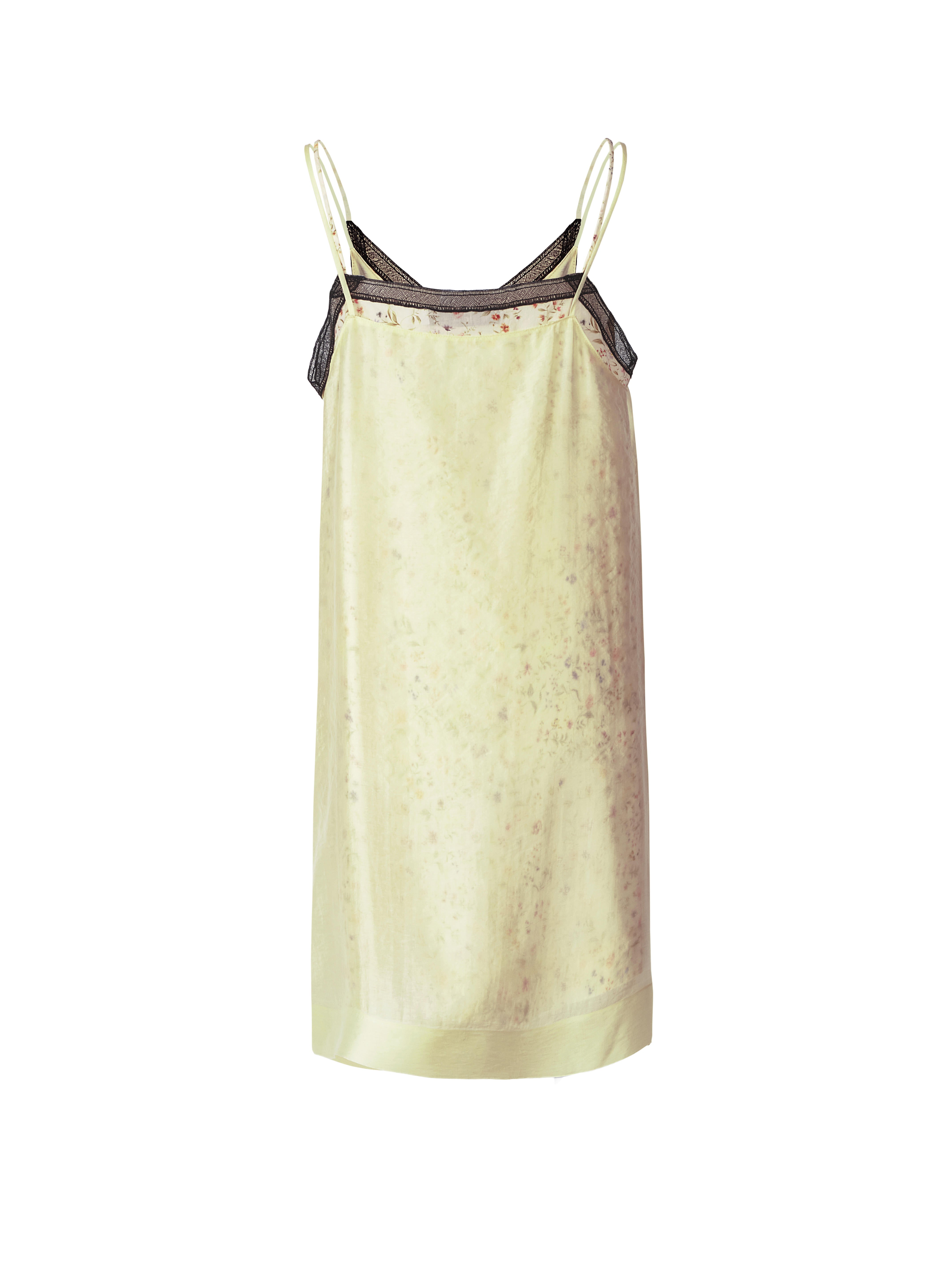 Pastel Yellow Sleeveless Mini Dress Lingerie-Style In Soft Cotton