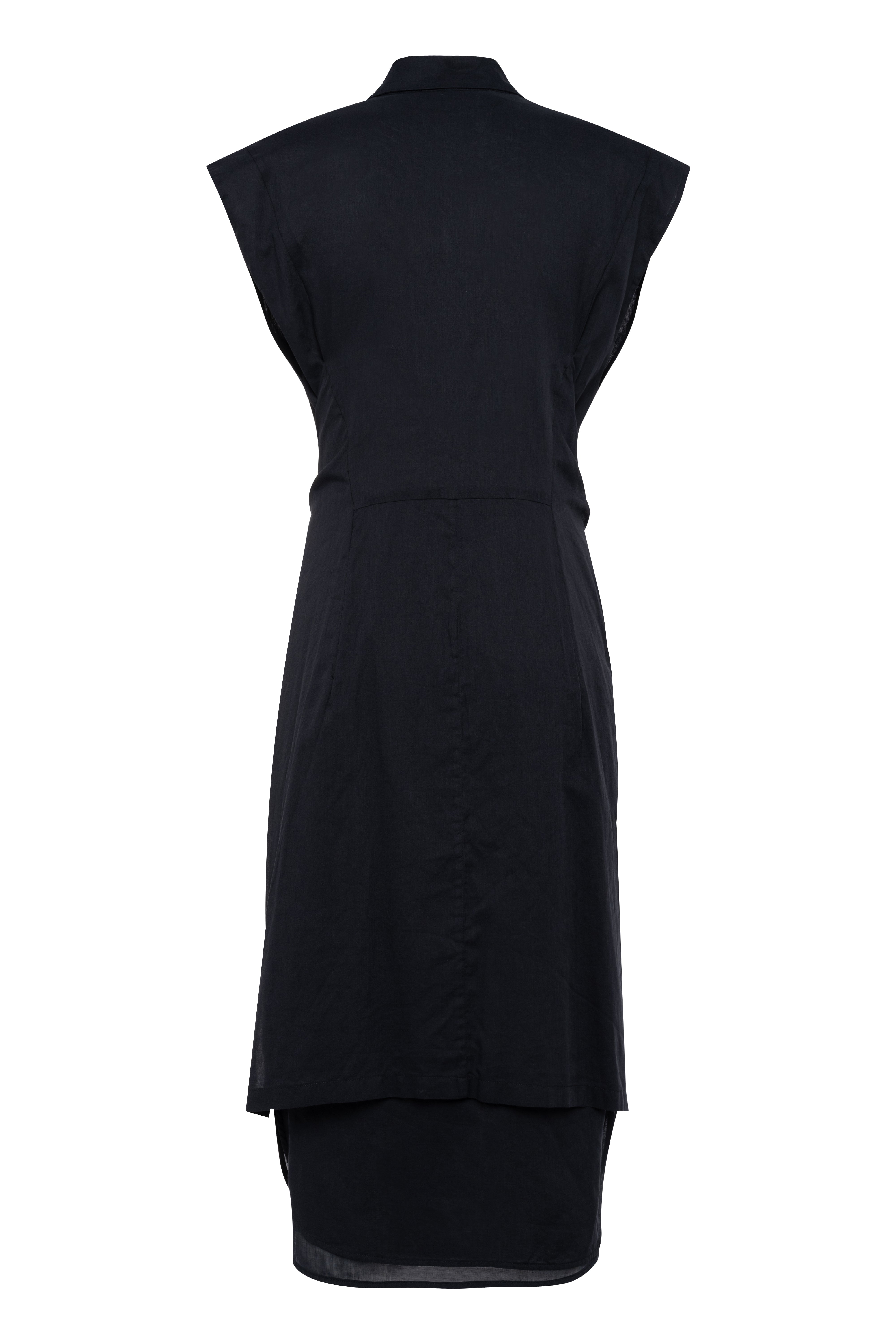 Midi Black Sleeveless Shirt Dress With Front Knot