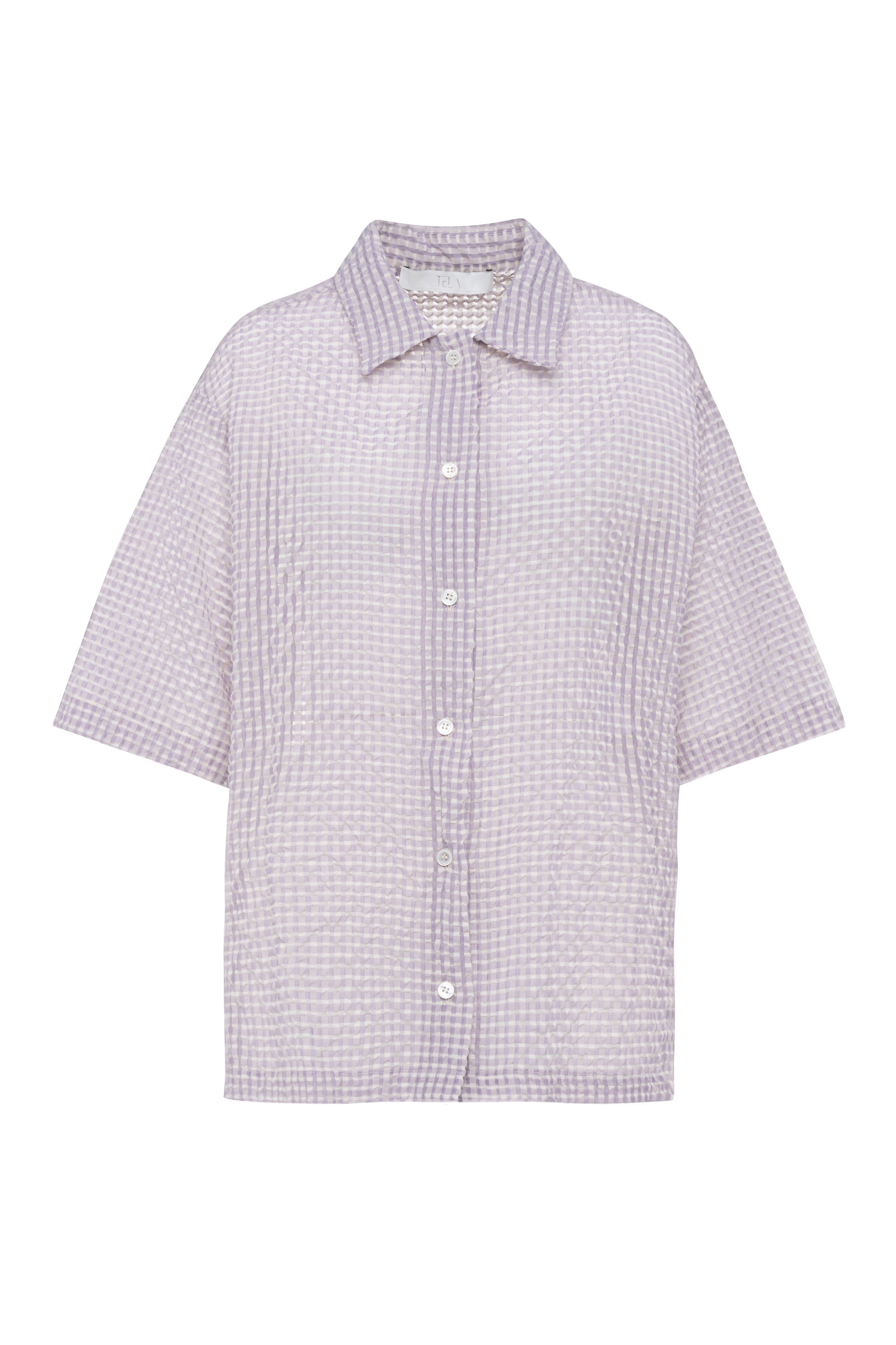 Short-Sleeve Check Shirt In White and Lilac Color