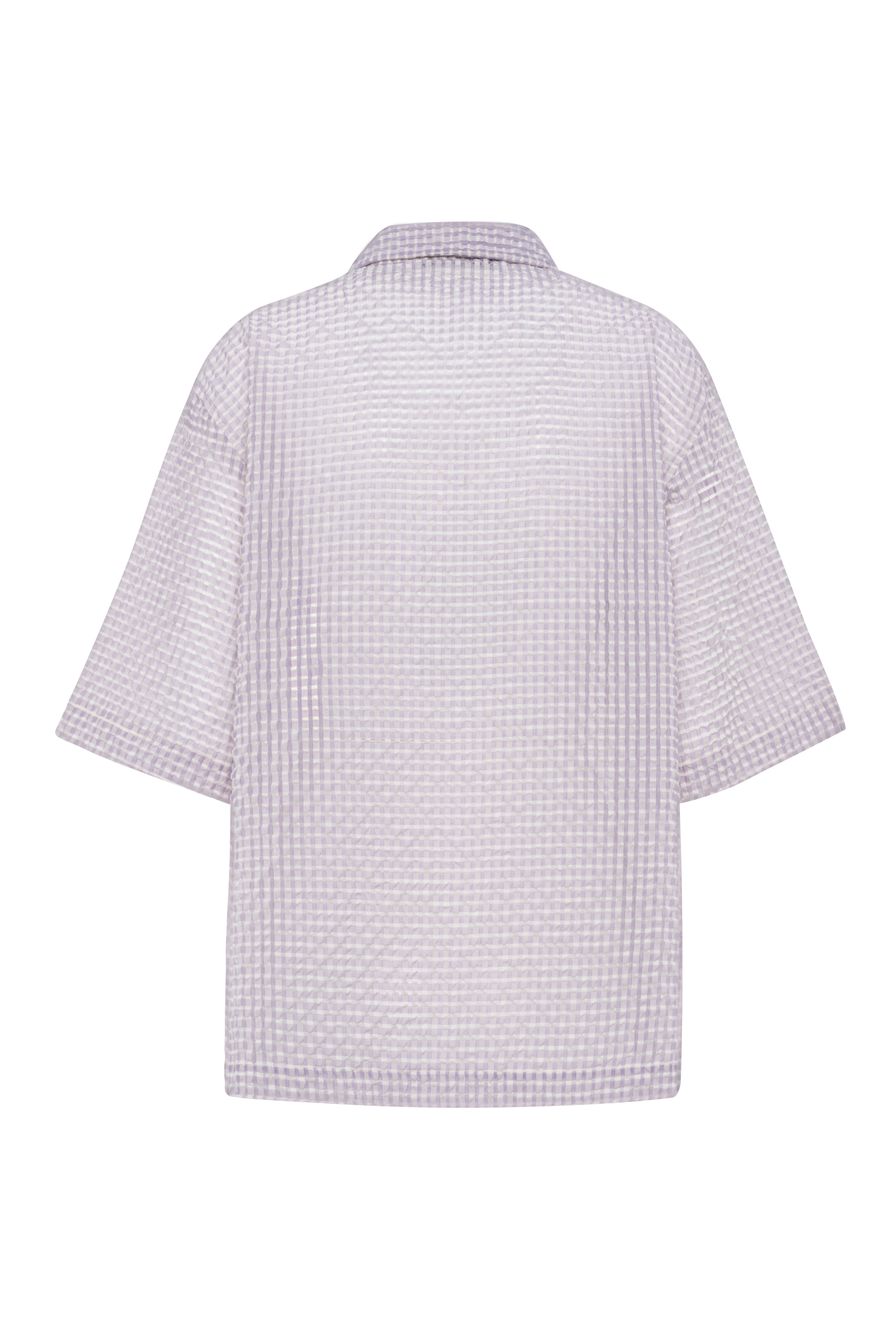 Short-Sleeve Check Shirt In White and Lilac Color