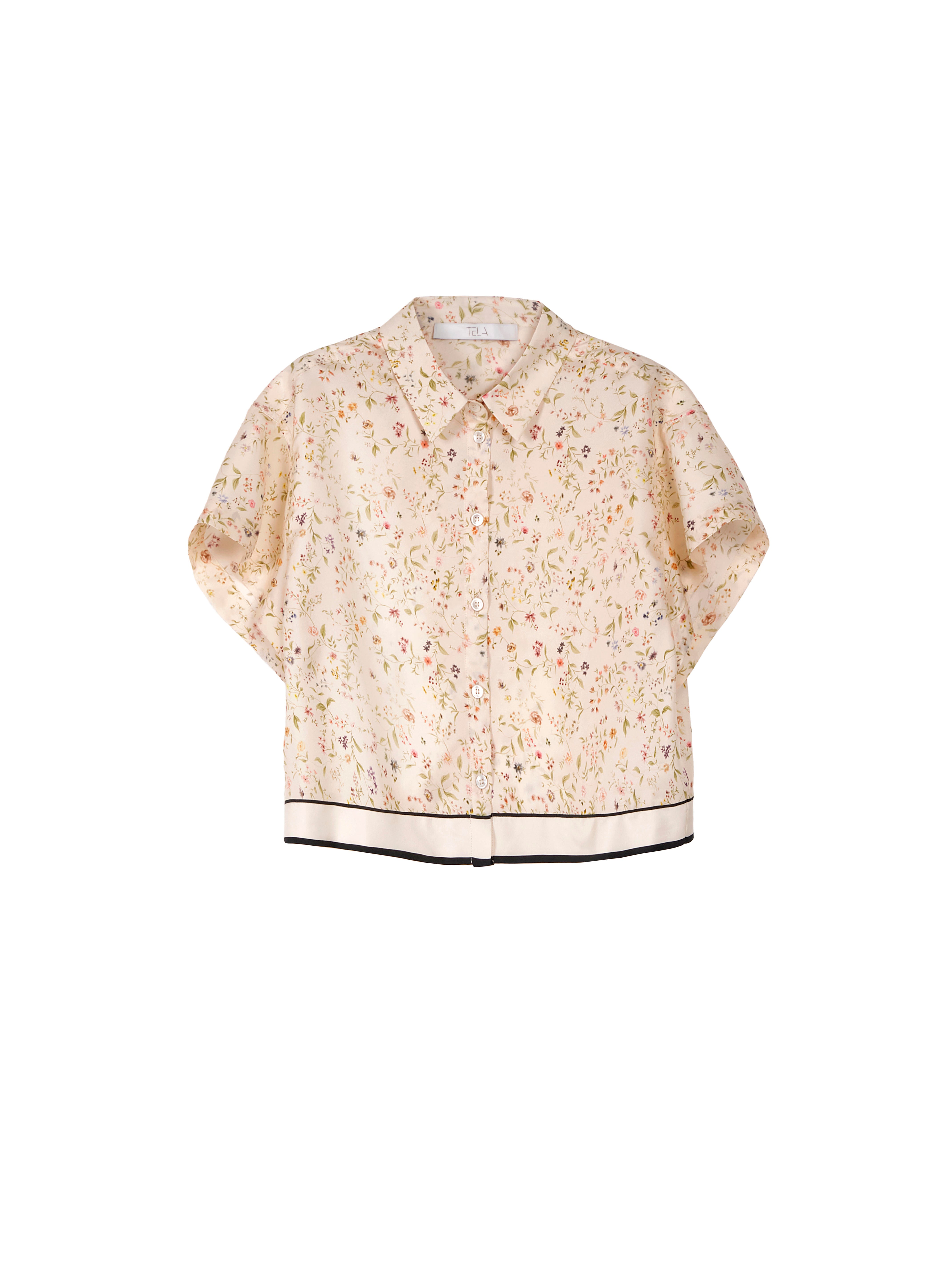 Floral Print Short Sleeve Silk Shirt With Front Buttons
