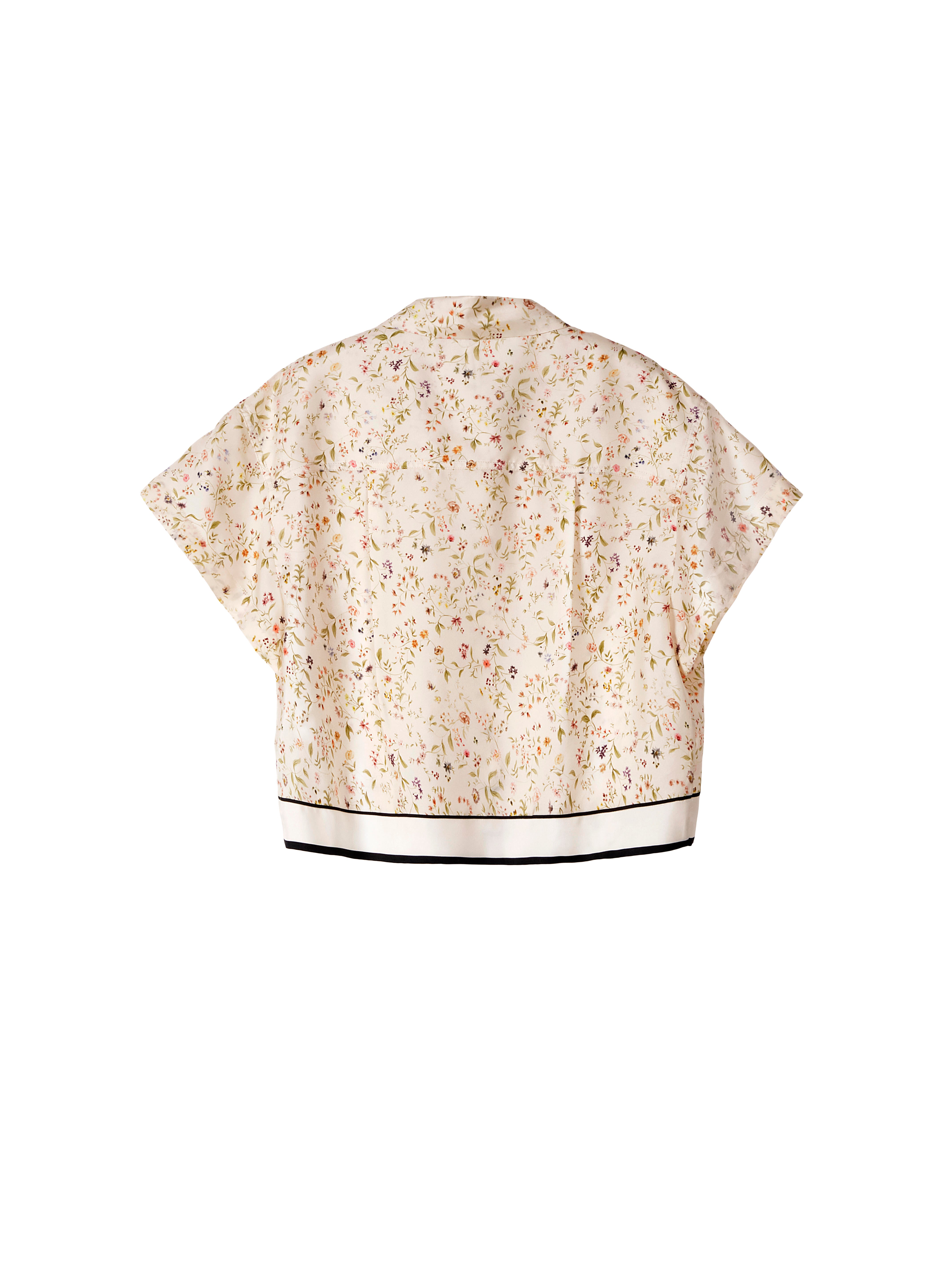 Floral Print Short Sleeve Silk Shirt With Front Buttons