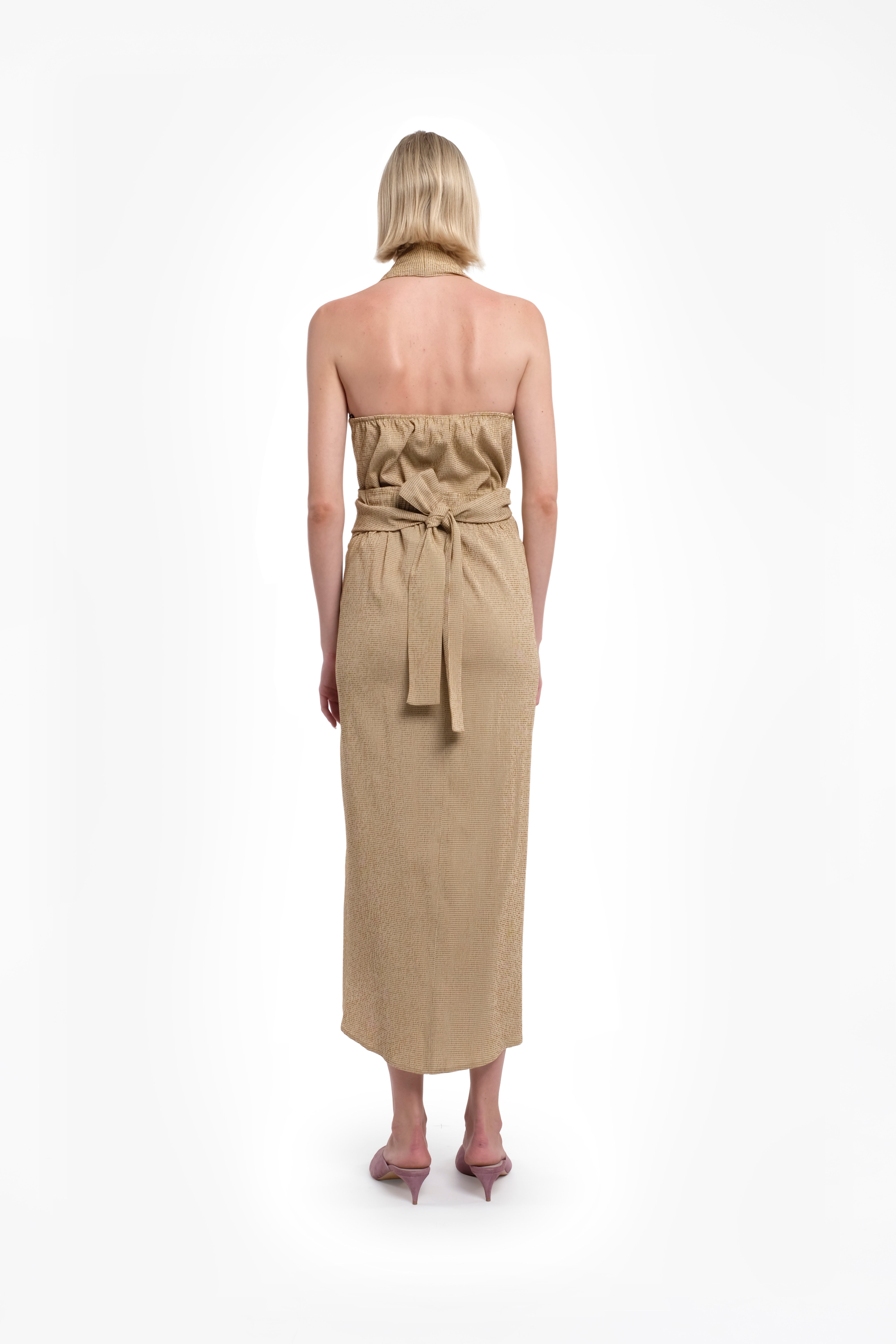 Pencil Viscose Maxi Skirt In Sand Color With Front Draping And Back Closure