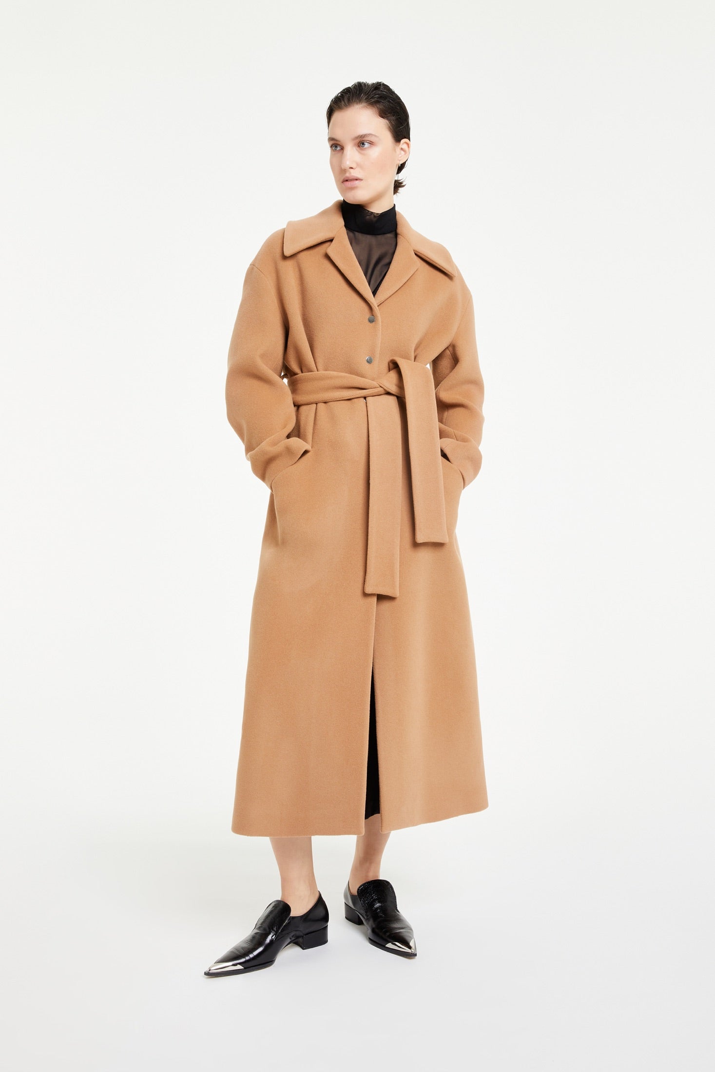 Almond Buttoned Wool Coat