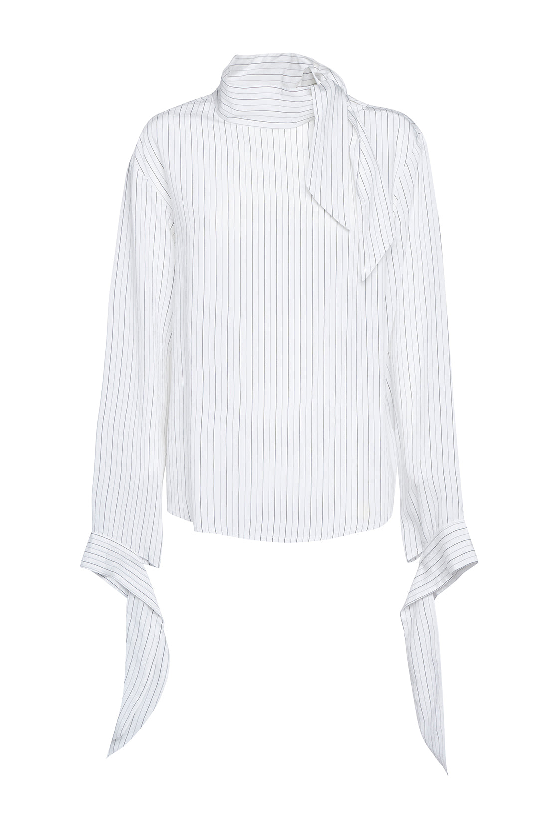 Long-Sleeved Bastonetto Fluid Striped White Shirt With Ribbons Detail