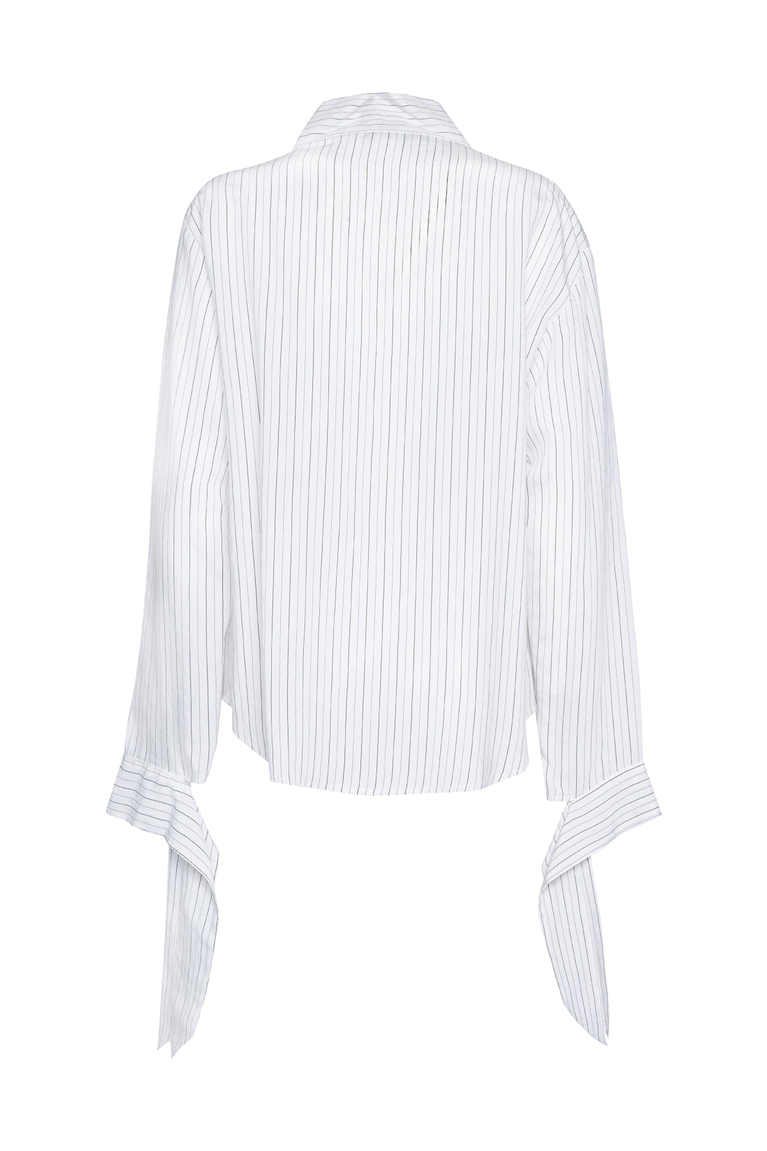 Long-Sleeved Bastonetto Fluid Striped White Shirt With Ribbons Detail