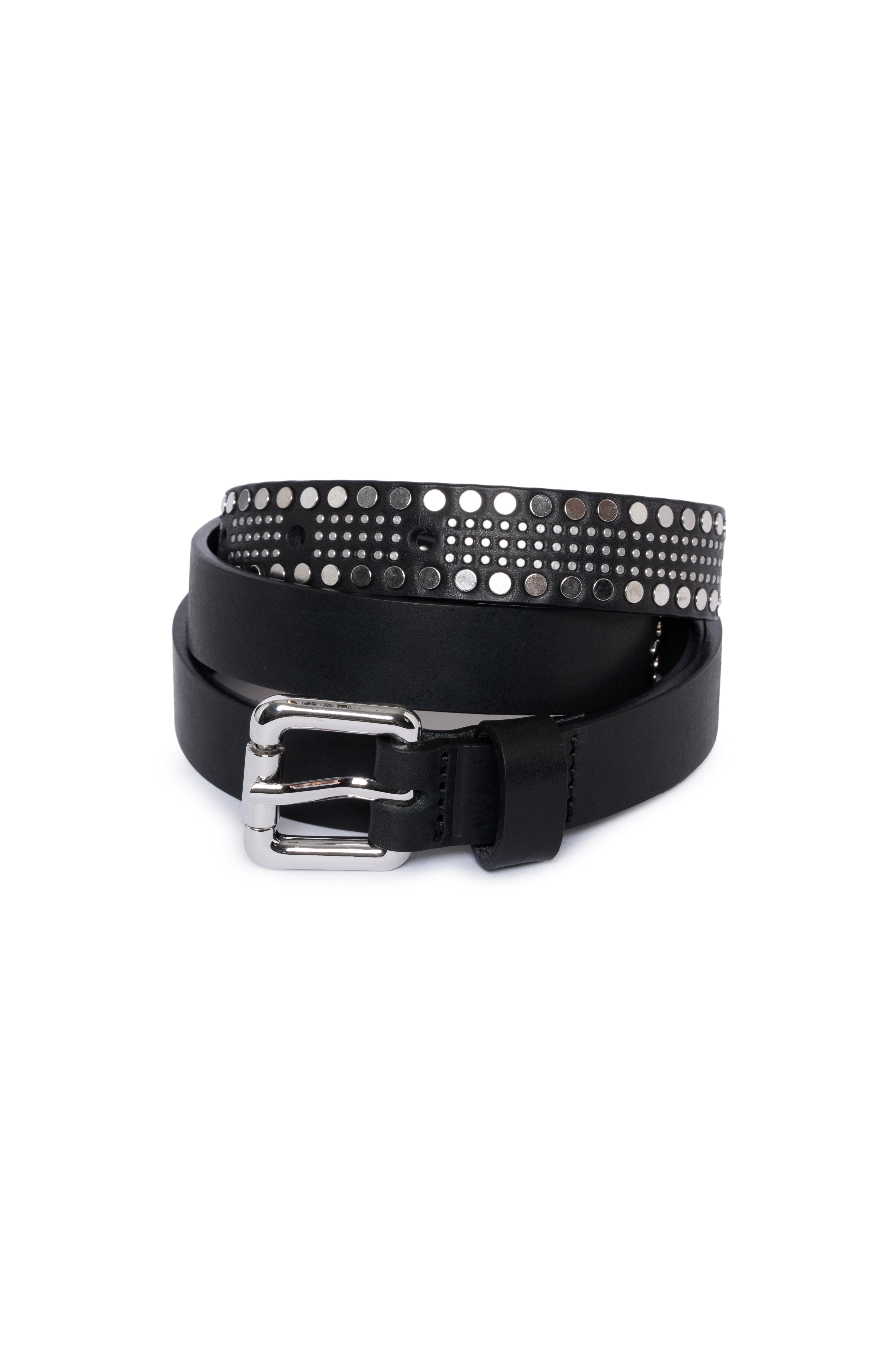 Cintura in pelle nera con borchie