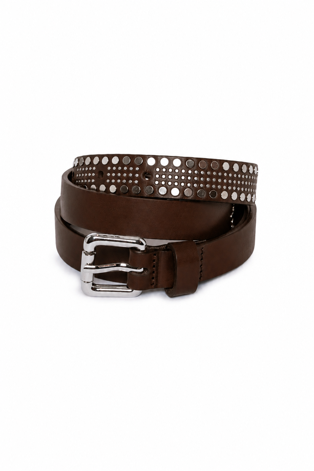 Cintura in pelle marrone scuro con borchie