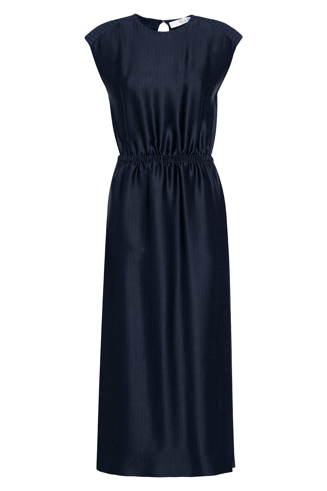 Sleeveless Blue Pinstriped Long Dress