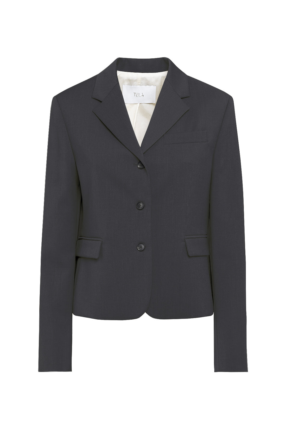Grey Cropped Single-Breasted Blazer