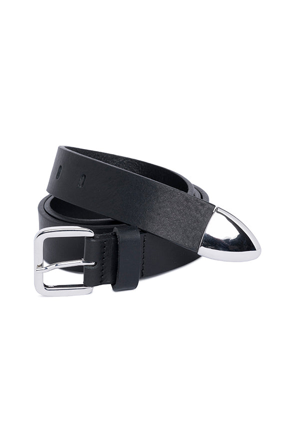 Cintura in pelle nera con fibbia argento