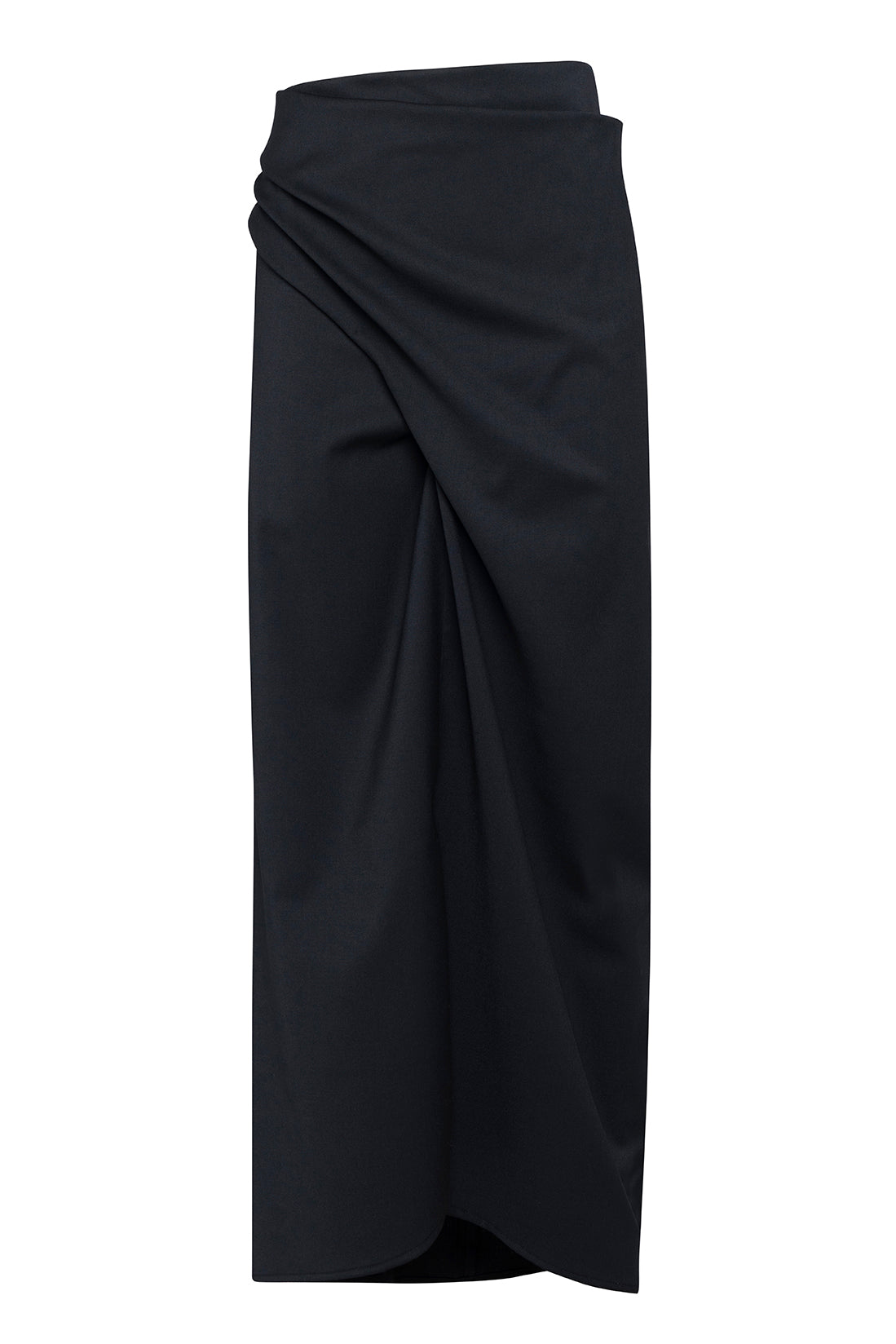 Long Black Skirt In Technical Wool With Gathered Details