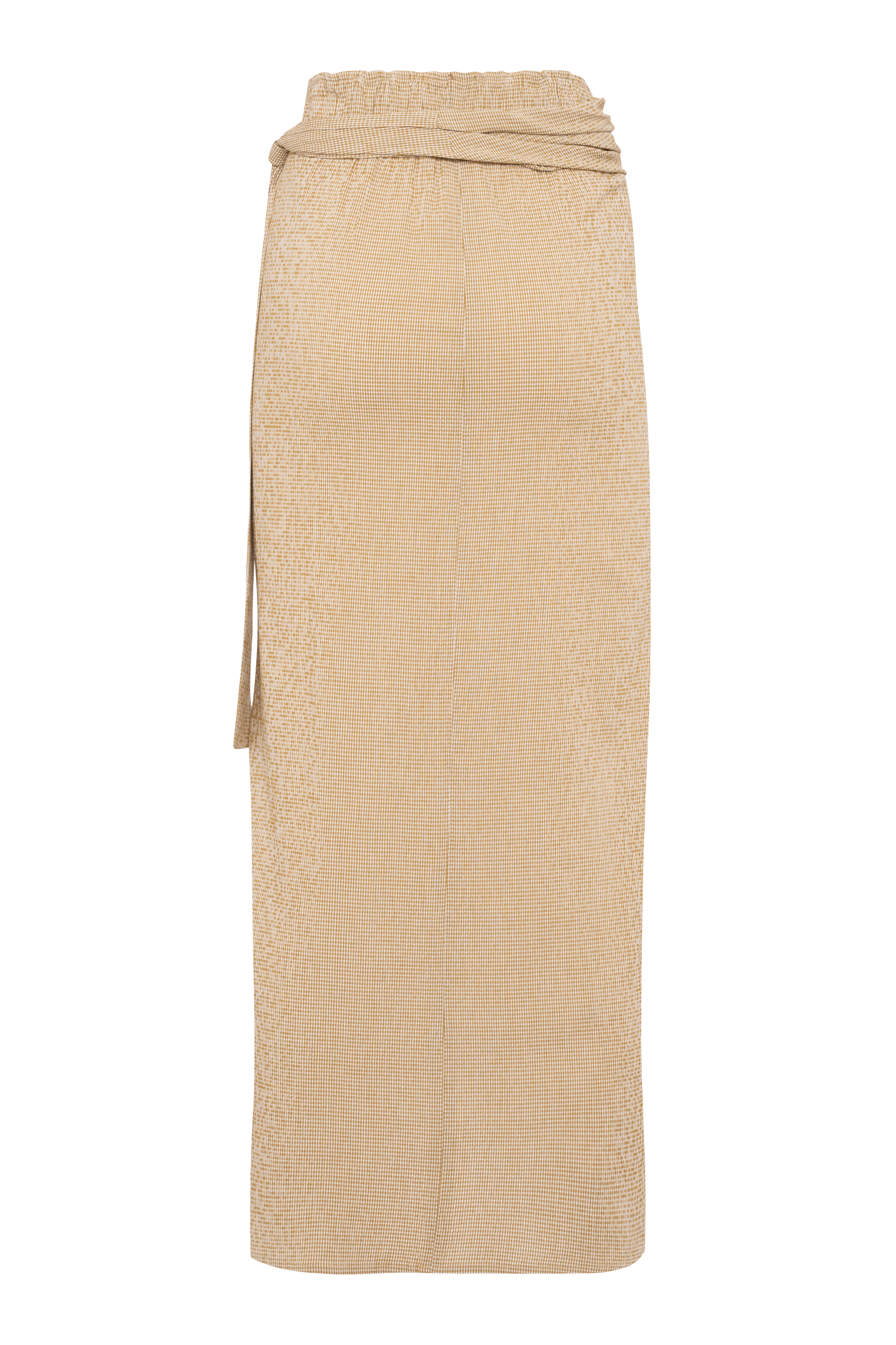 Pencil Viscose Maxi Skirt In Sand Color With Front Draping And Back Closure