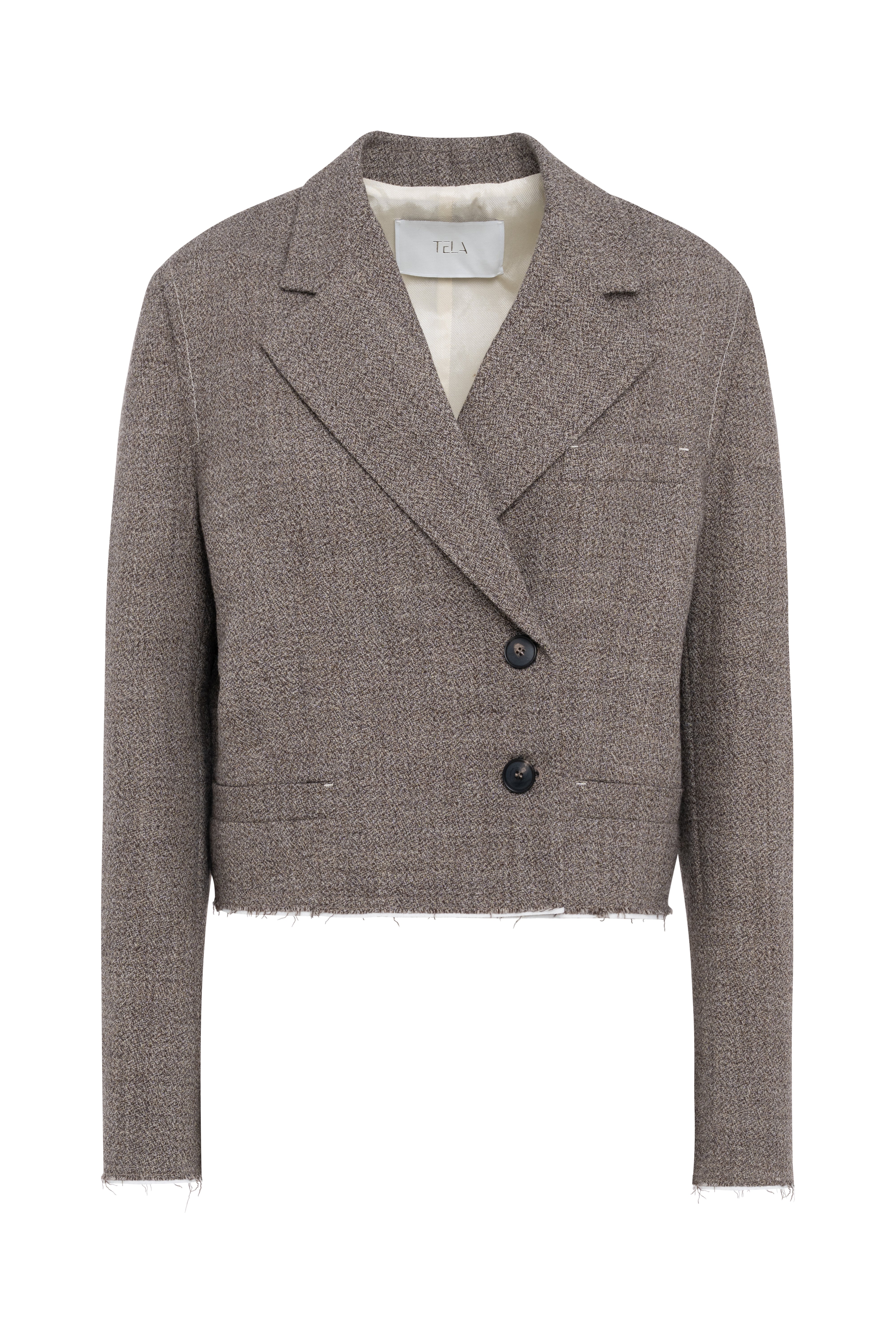Blazer doppiopetto cropped in tessuto jaspé 