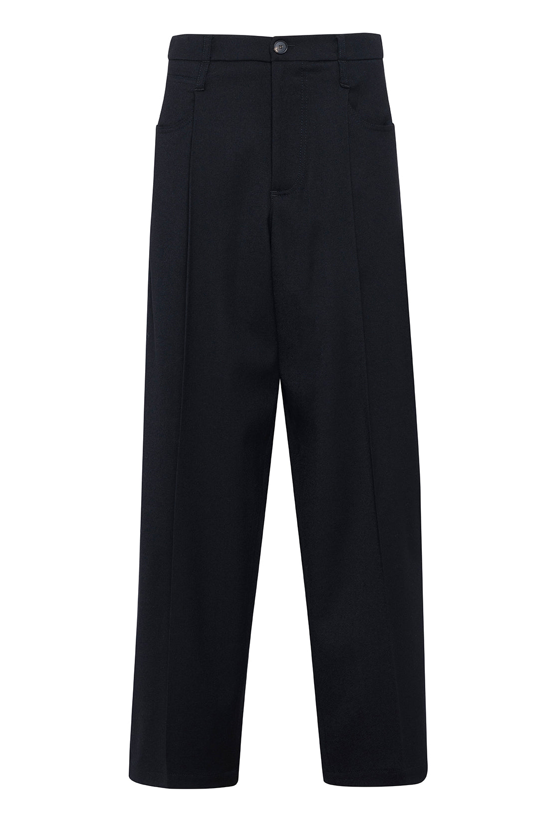Elegant Black Straight-Leg Trousers In Crepe Wool