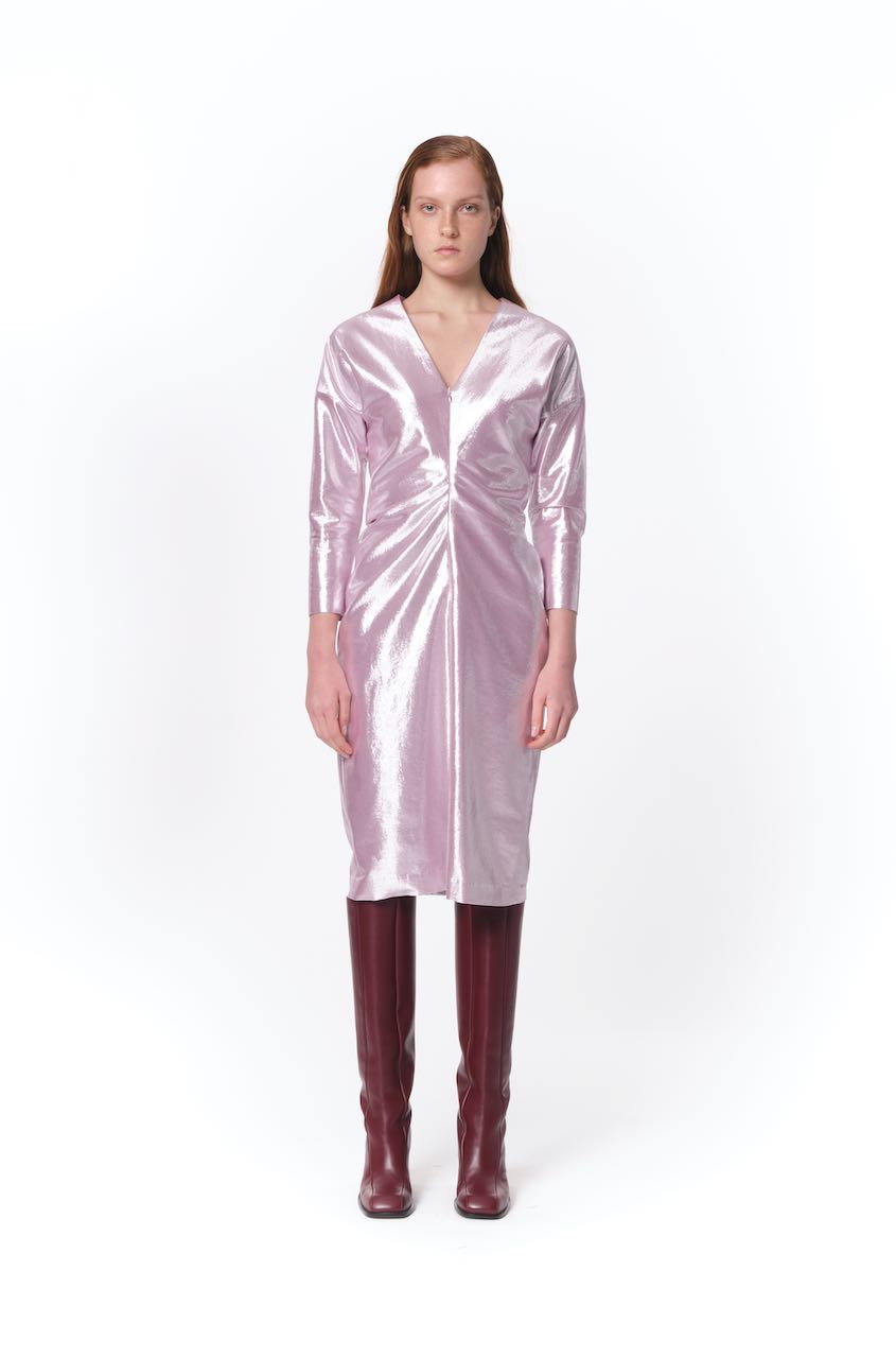 Pink Lurex Midi Dress