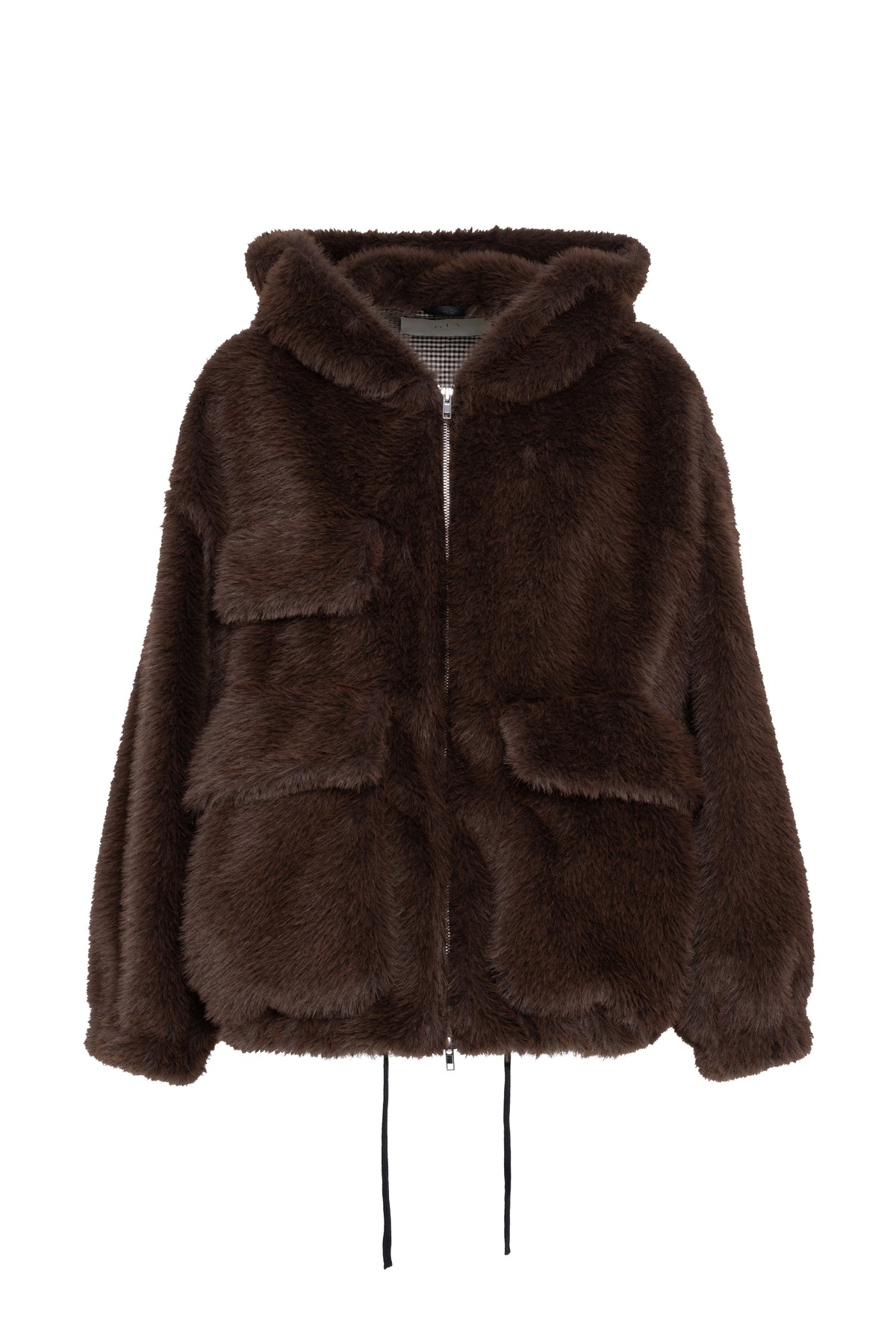 Brown Teddy Fur Jacket With Zip And Large Pockets