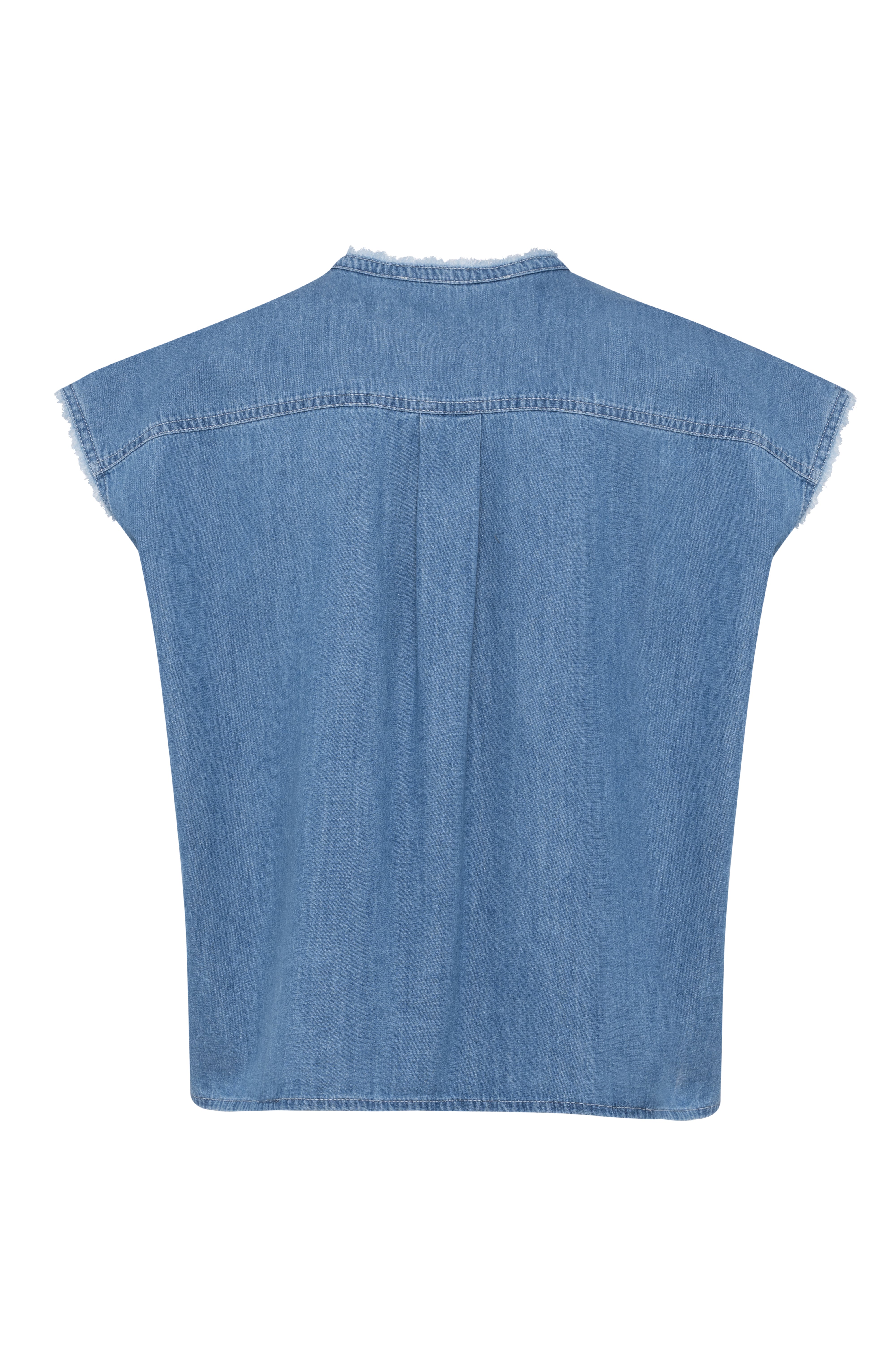 Sleeveless Light Denim Shirt With Front Buttons
