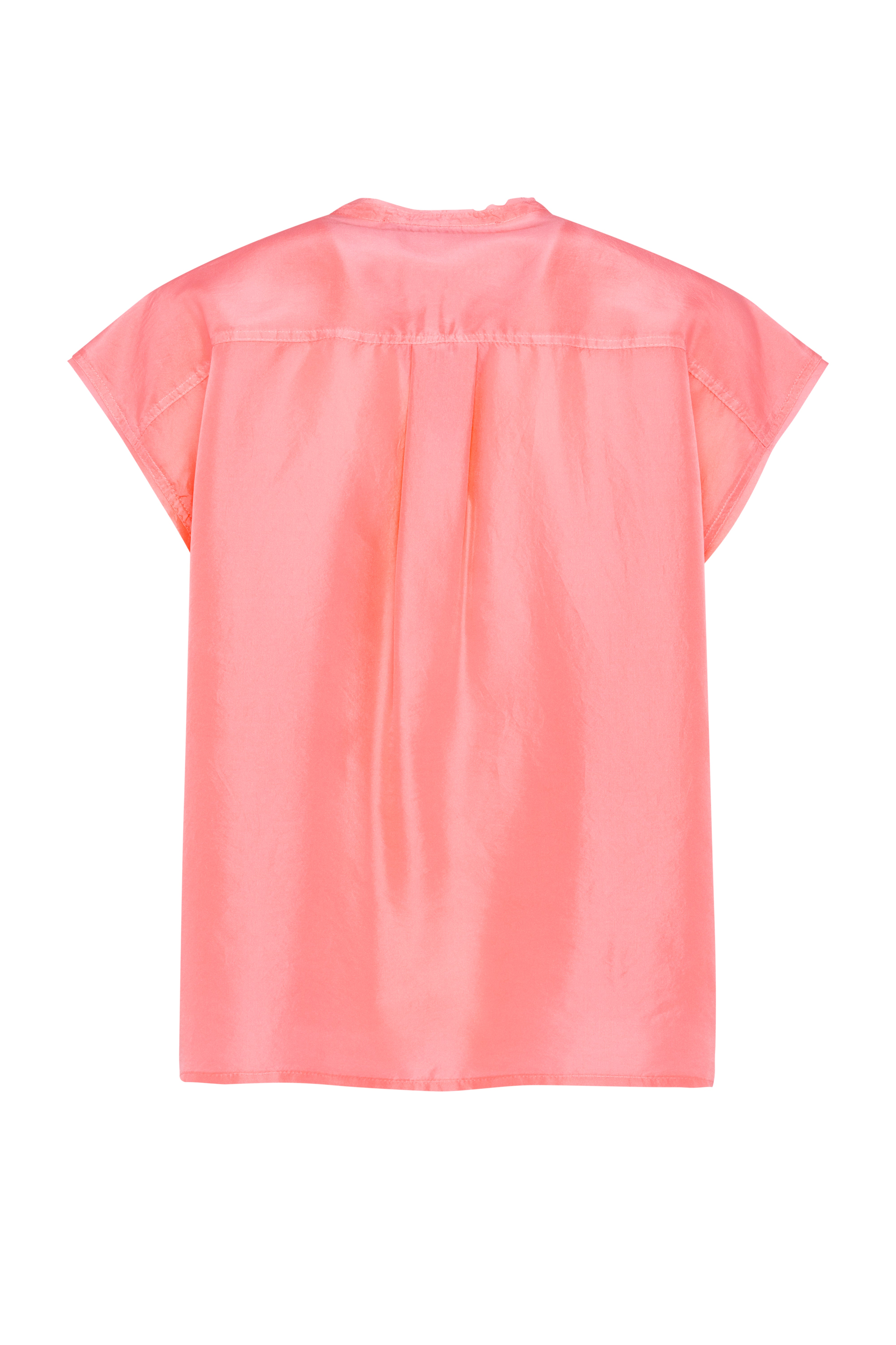 Sleeveless Habotai Silk Shirt In Pink With Mandarin Collar And Front Buttons