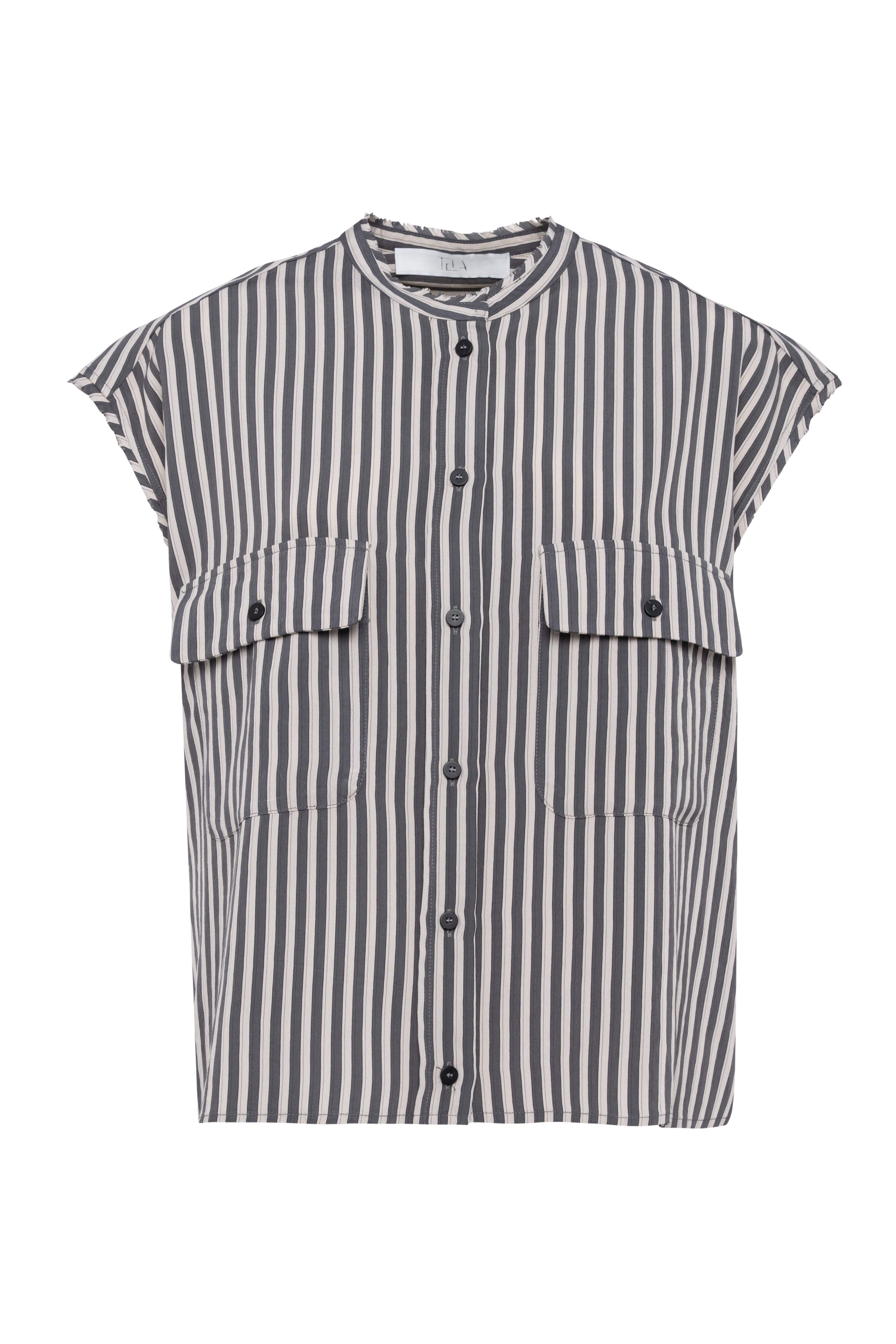 Sleeveless Viscose Shirt In Shades Of Grey And White