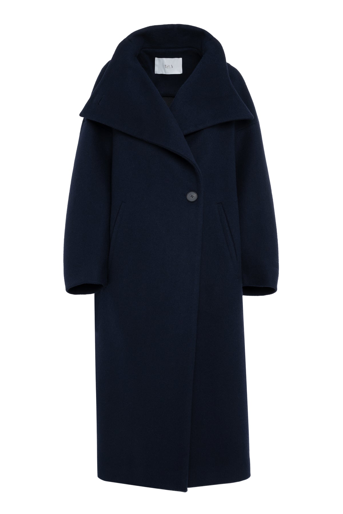 Dark Blue Long Wool Cloth Coat With Wide Collar