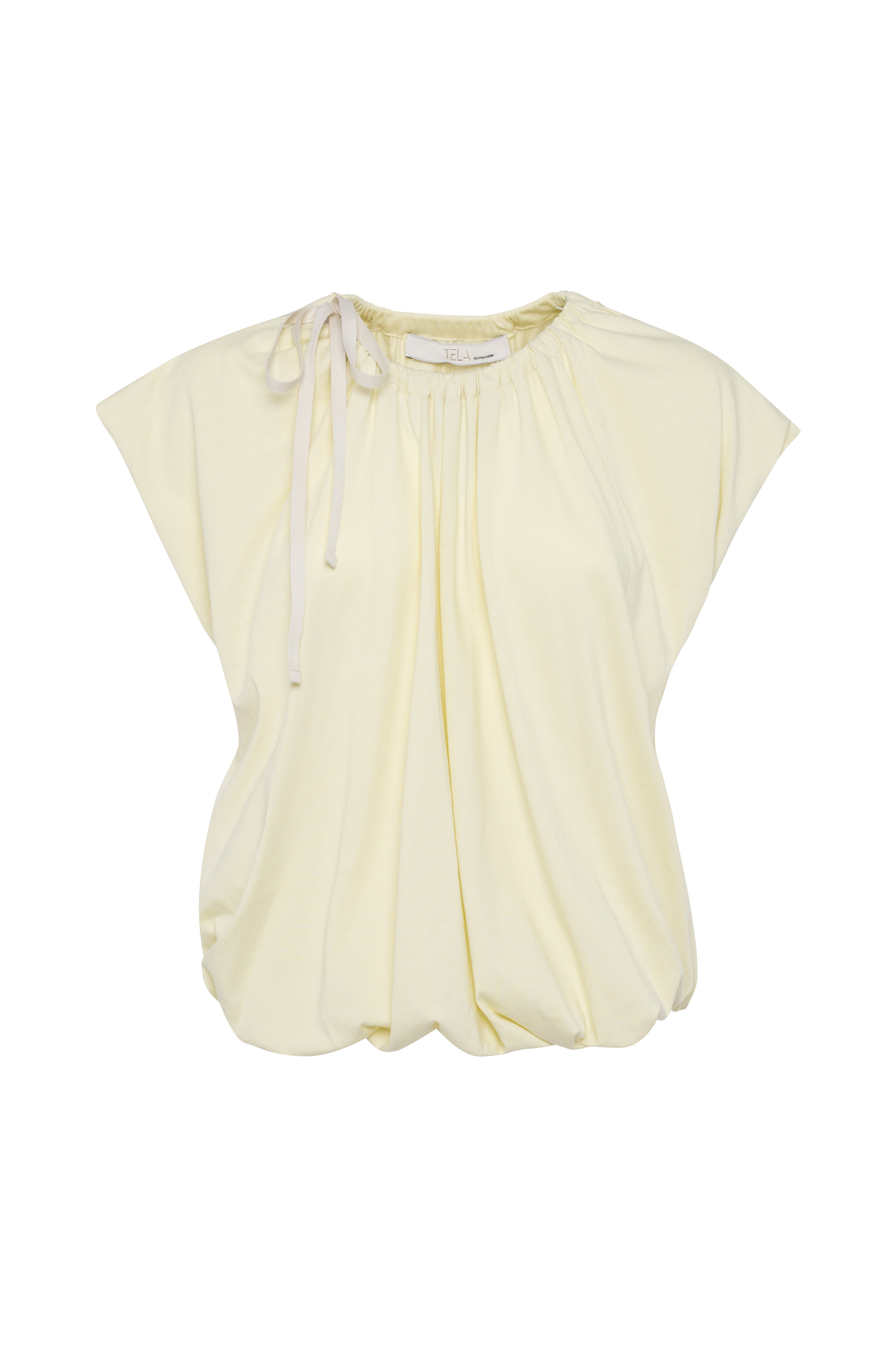 Ruched Cotton T-Shirt In Pastel Banana Yellow