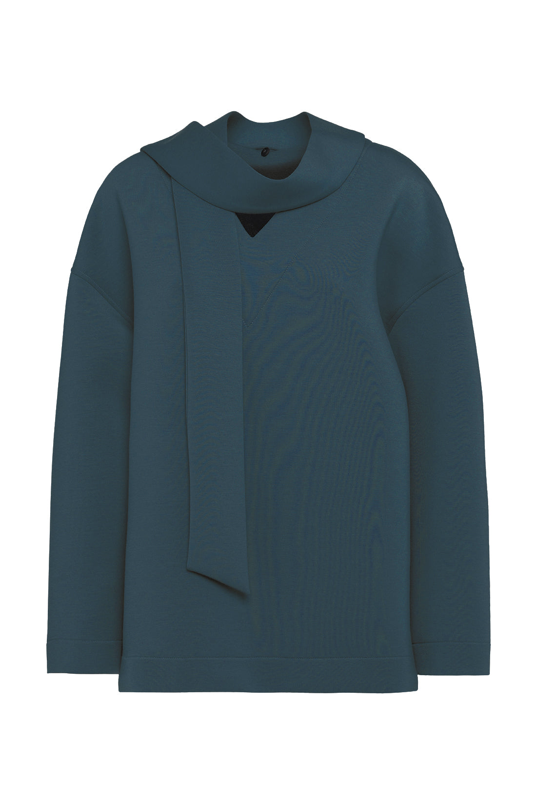 Soft Forest Green V-neck Sweatshirt With Scarf In Scuba Jersey