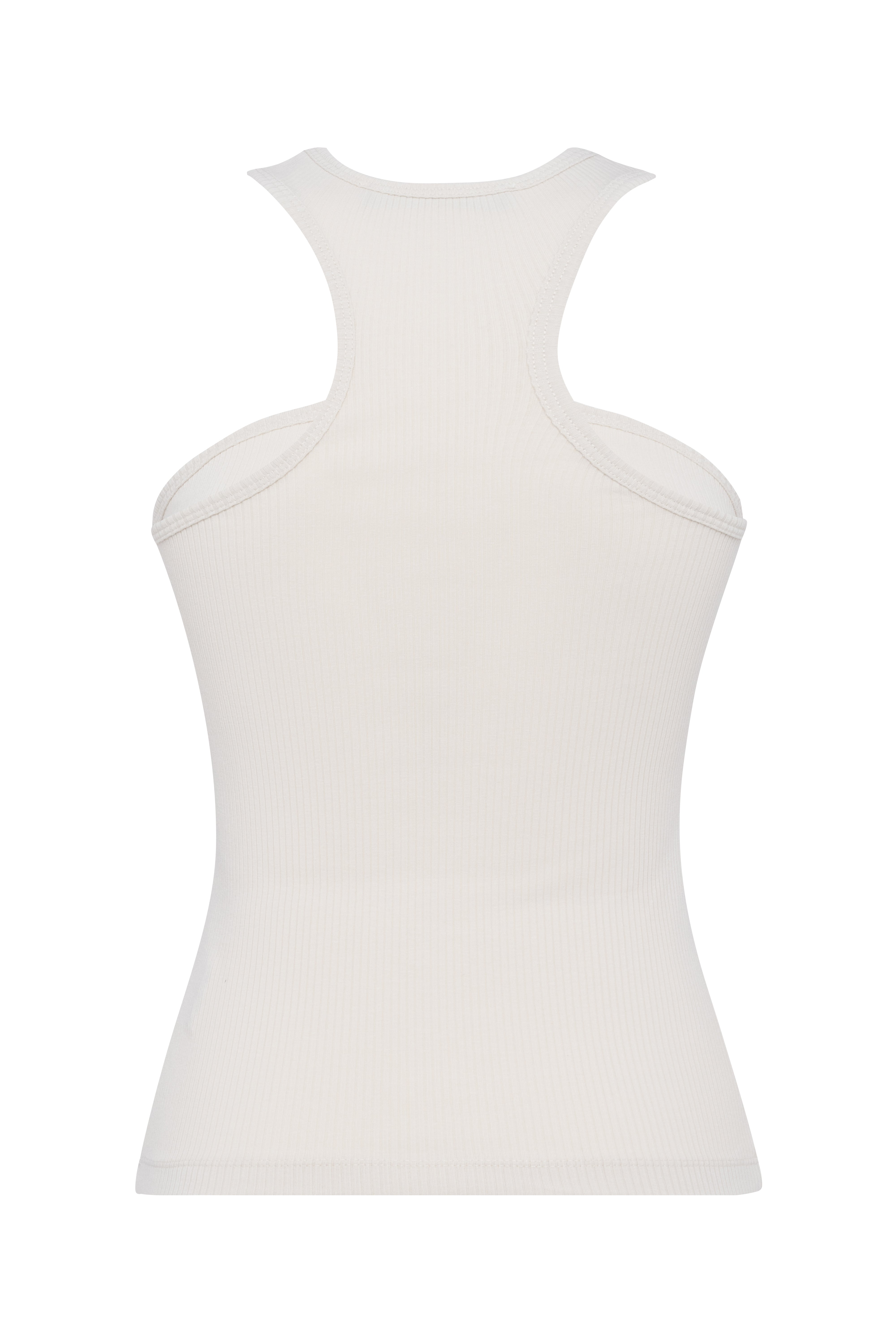 Top senza maniche in jersey di cotone a coste con scollo all’americana color bianco gesso