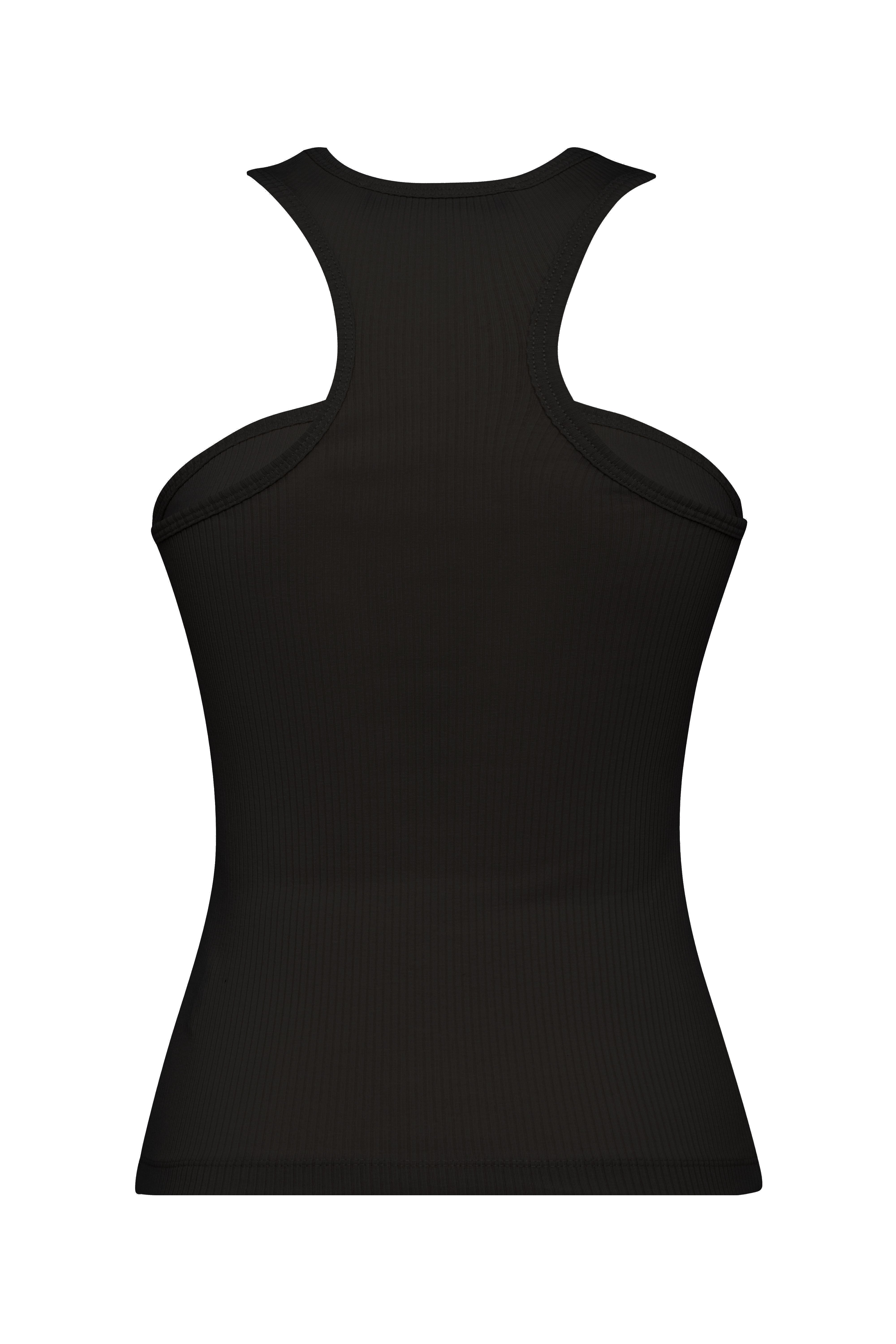 Top senza maniche in jersey di cotone a coste con scollo all’americana color nero