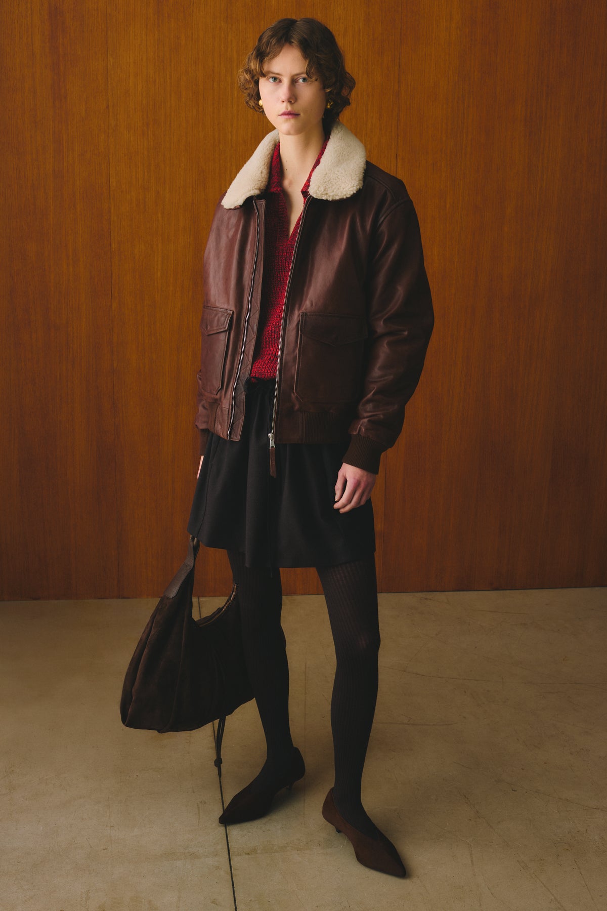 Red Mélange Wool V-Neck Polo Sweater