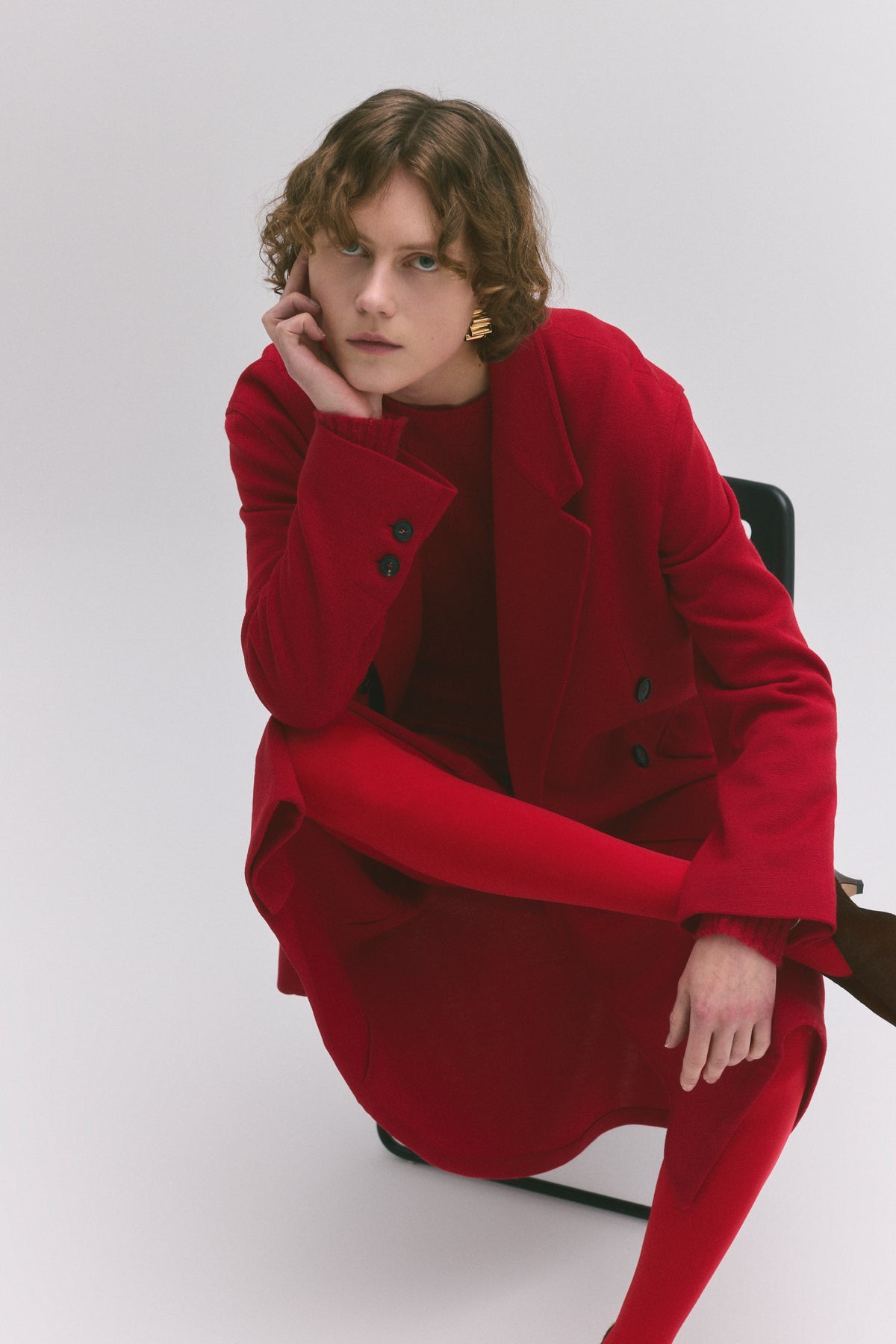 Double-Breasted Oversized Blazer In Bright Red