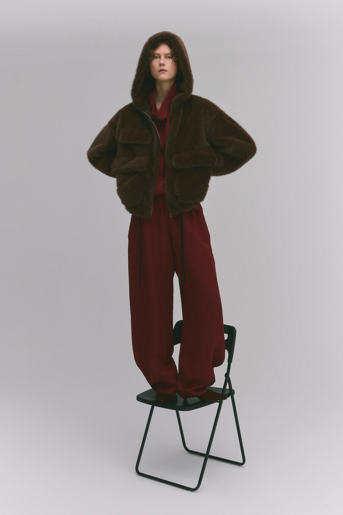 Brown Teddy Fur Jacket With Zip And Large Pockets