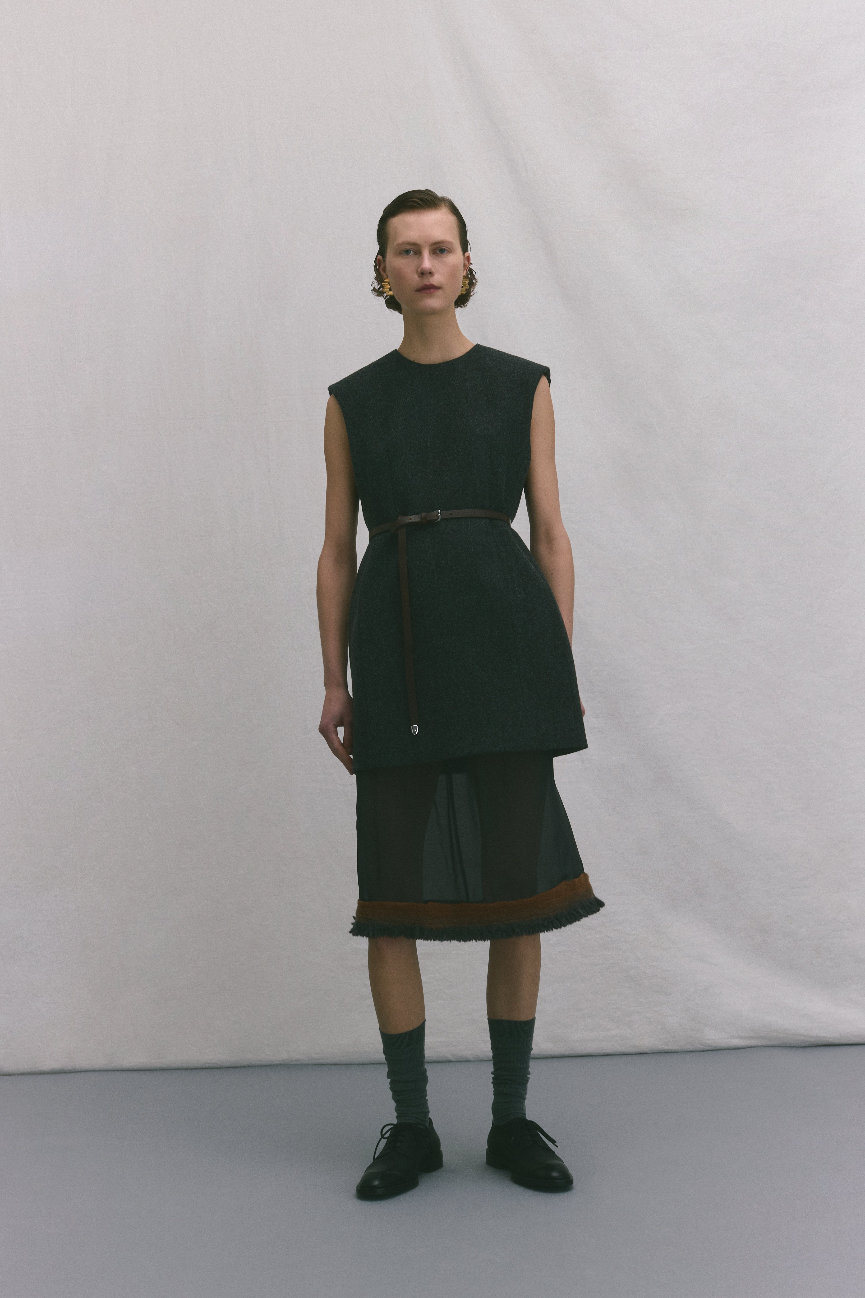 Anthracite Grey Sleeveless Mini Dress In Wool Cloth