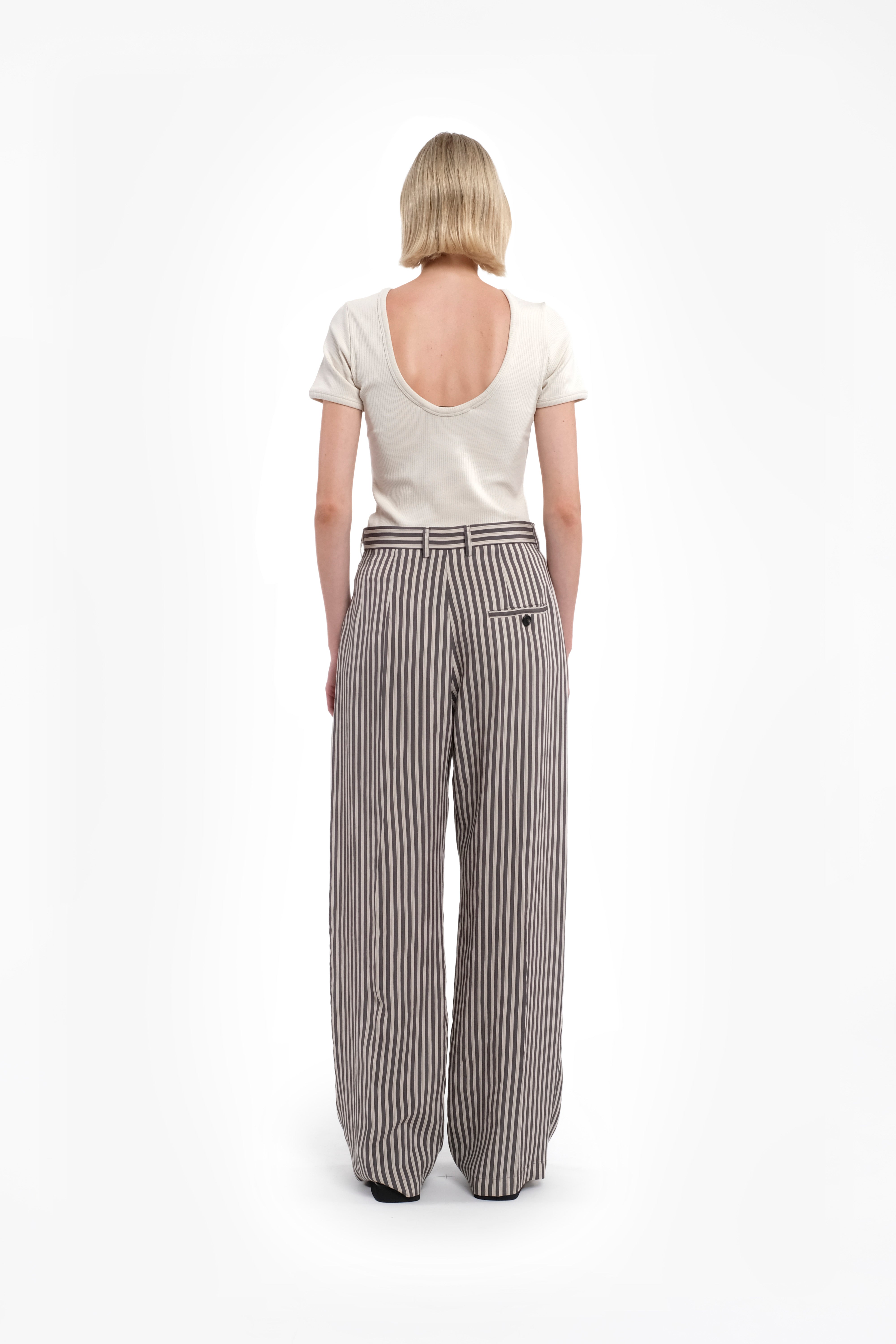 Straight-Leg Vertical-Stripe Viscose Trousers In Shades Of Grey And White